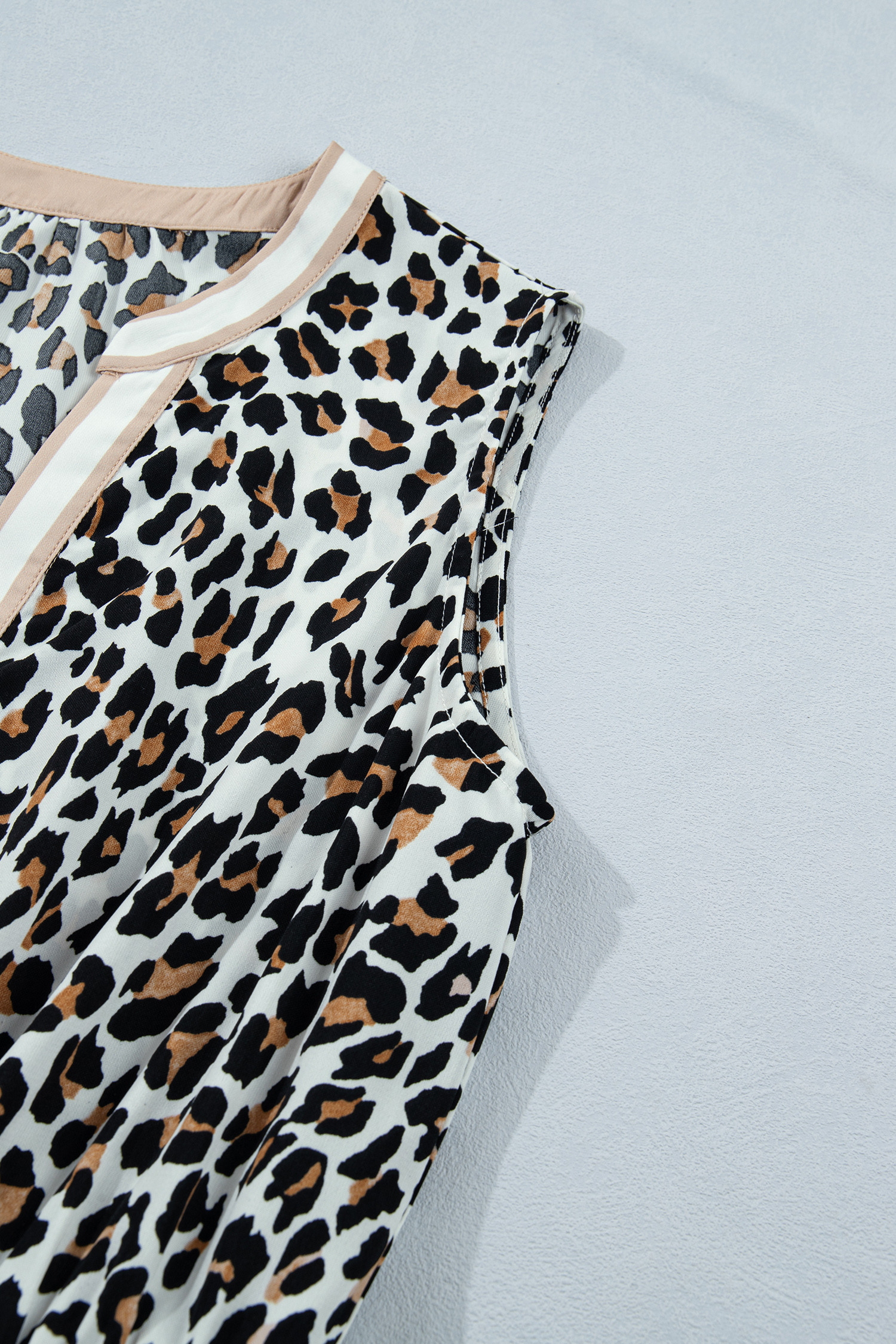 White Leopard Print Colorblock Trim Sleeveless Midi Dress view 17