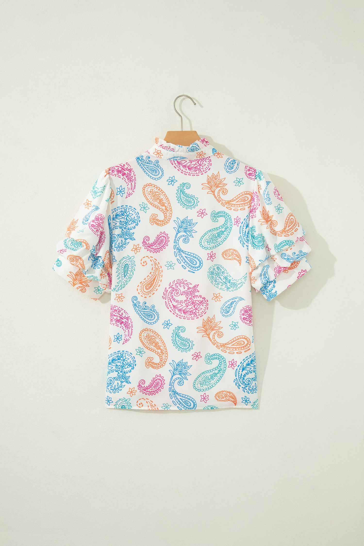 Multicolour Vibrant Paisley Printed Button Keyhole Puff Sleeve Blouse view 12