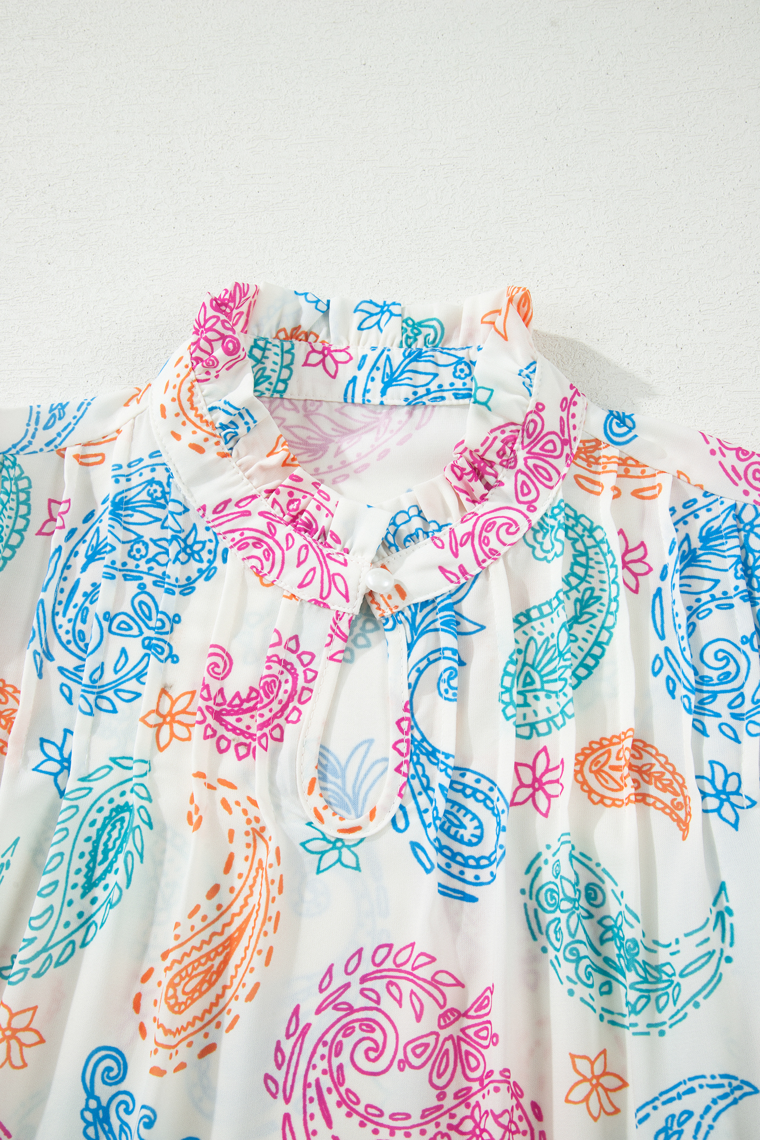 Multicolour Vibrant Paisley Printed Button Keyhole Puff Sleeve Blouse view 13
