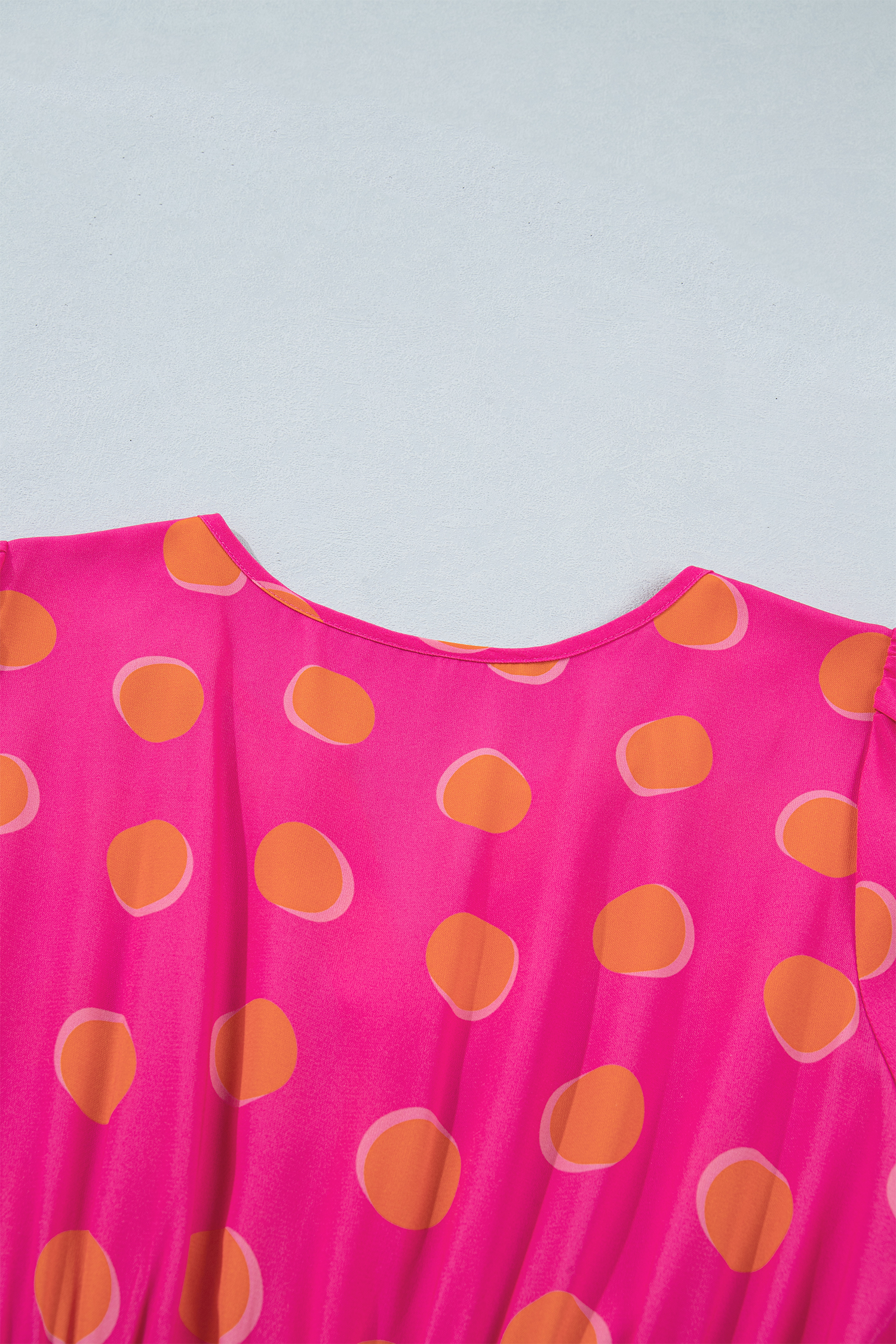 Rose Double Polka Dot Short Sleeve Shirred High Waist Midi Dress view 13