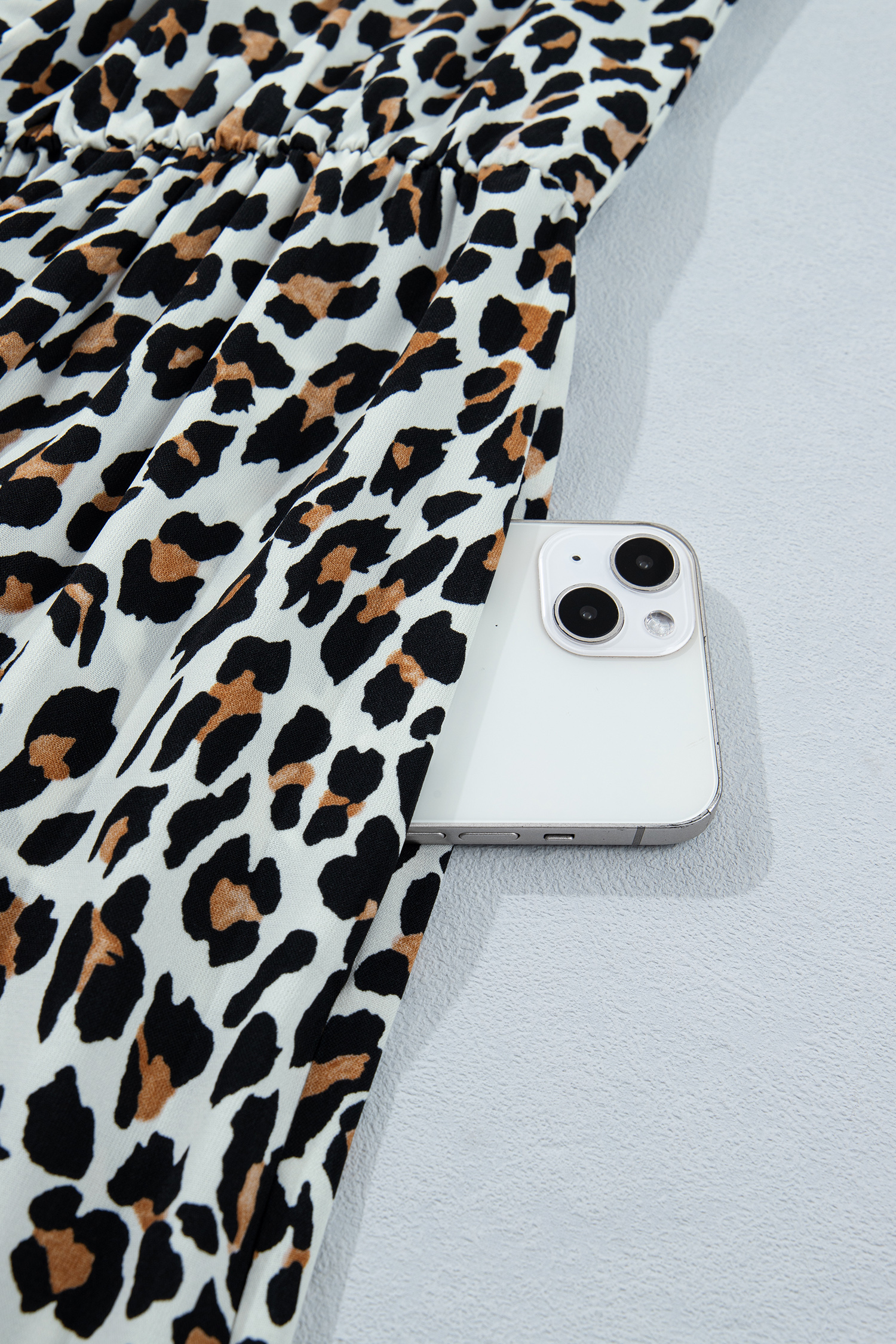 White Leopard Print Colorblock Trim Sleeveless Midi Dress view 18