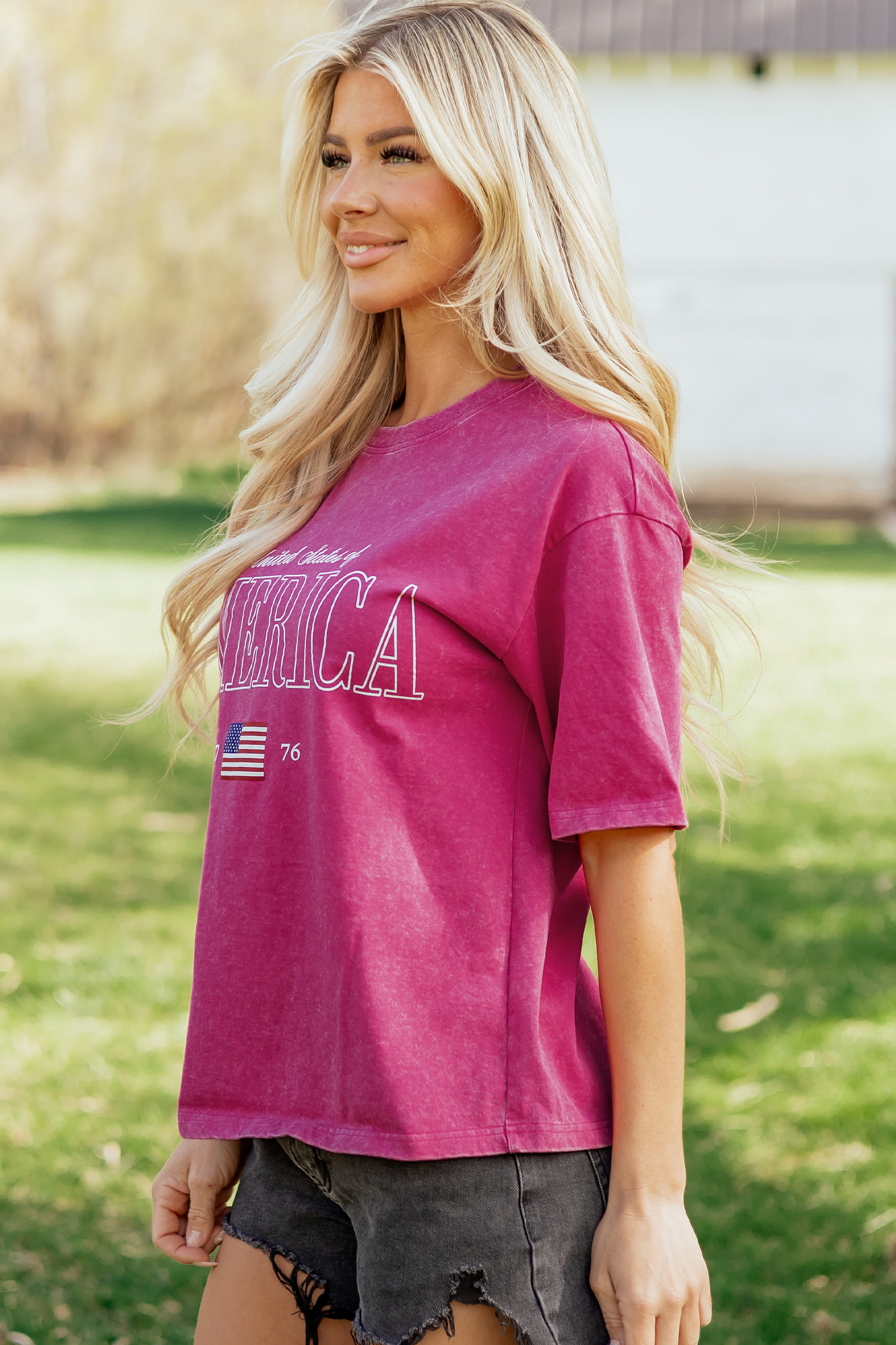 Rose Red AMERICA 1776 Graphic Mineral Wash Cotton Tee view 6