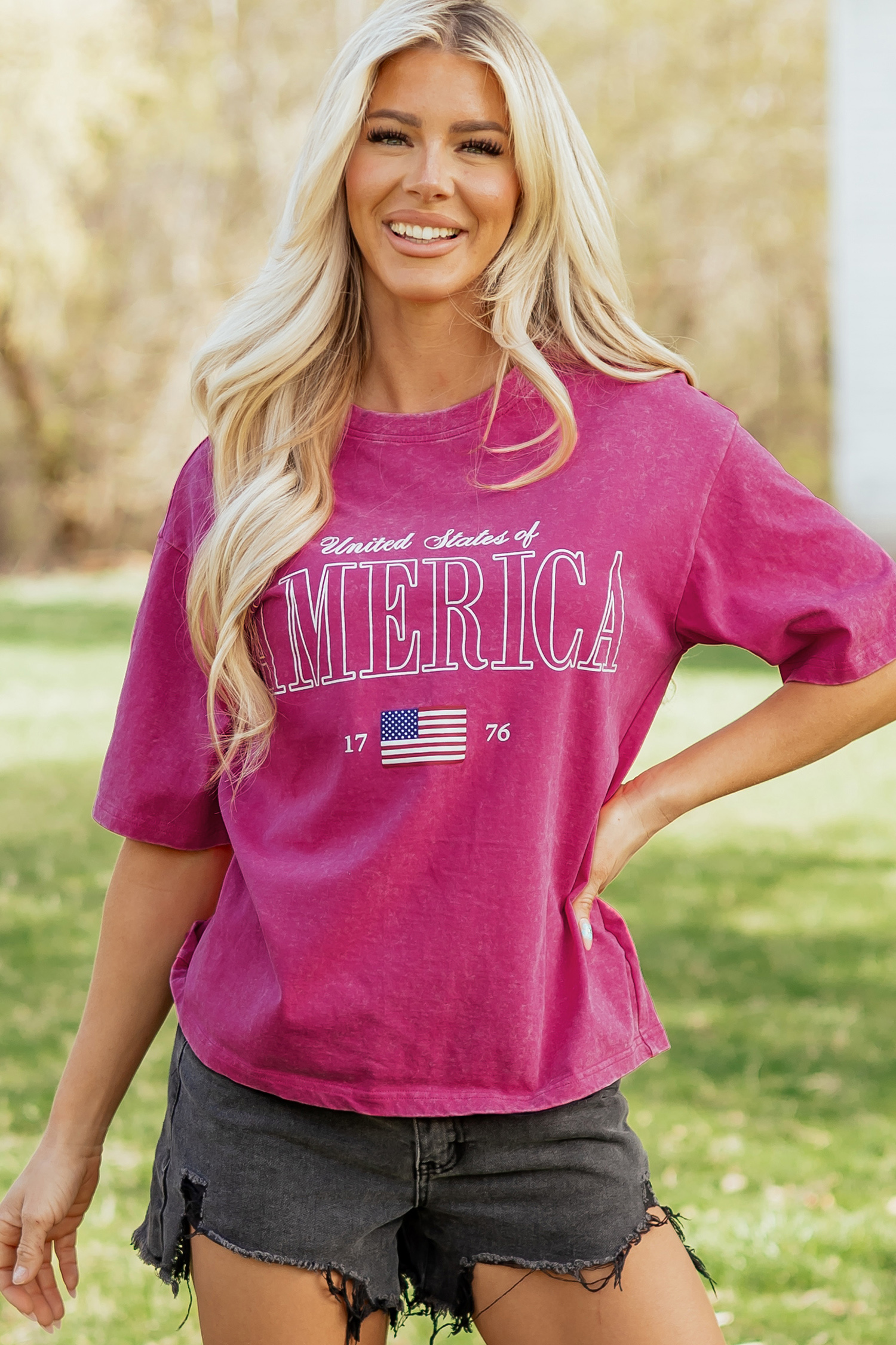 Rose Red AMERICA 1776 Graphic Mineral Wash Cotton Tee view 11