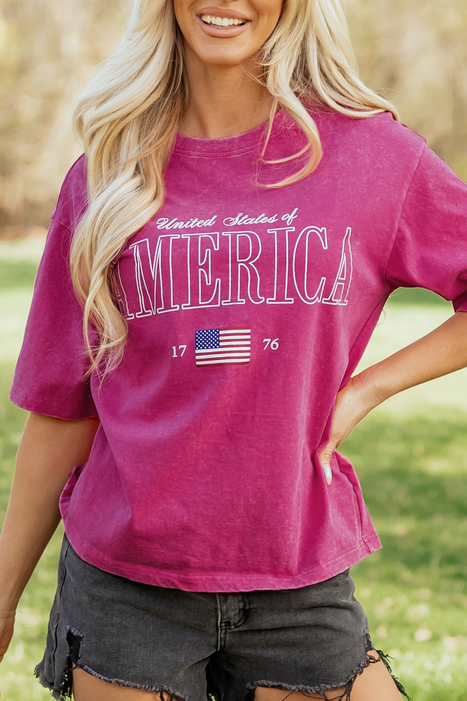 Rose Red AMERICA 1776 Graphic Mineral Wash Cotton Tee view 4