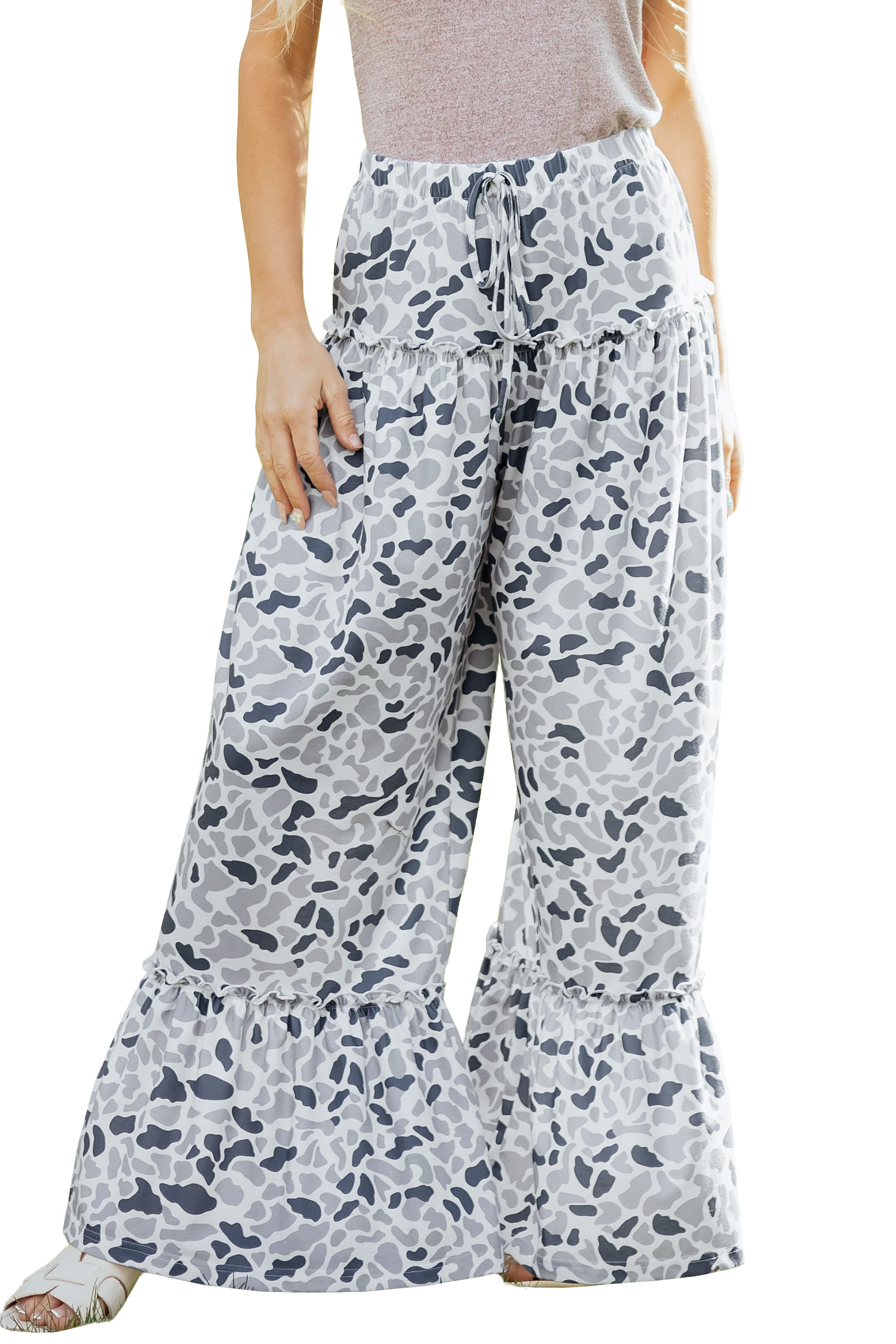 Beige Camo Print Wide Leg Casual Pants view 17