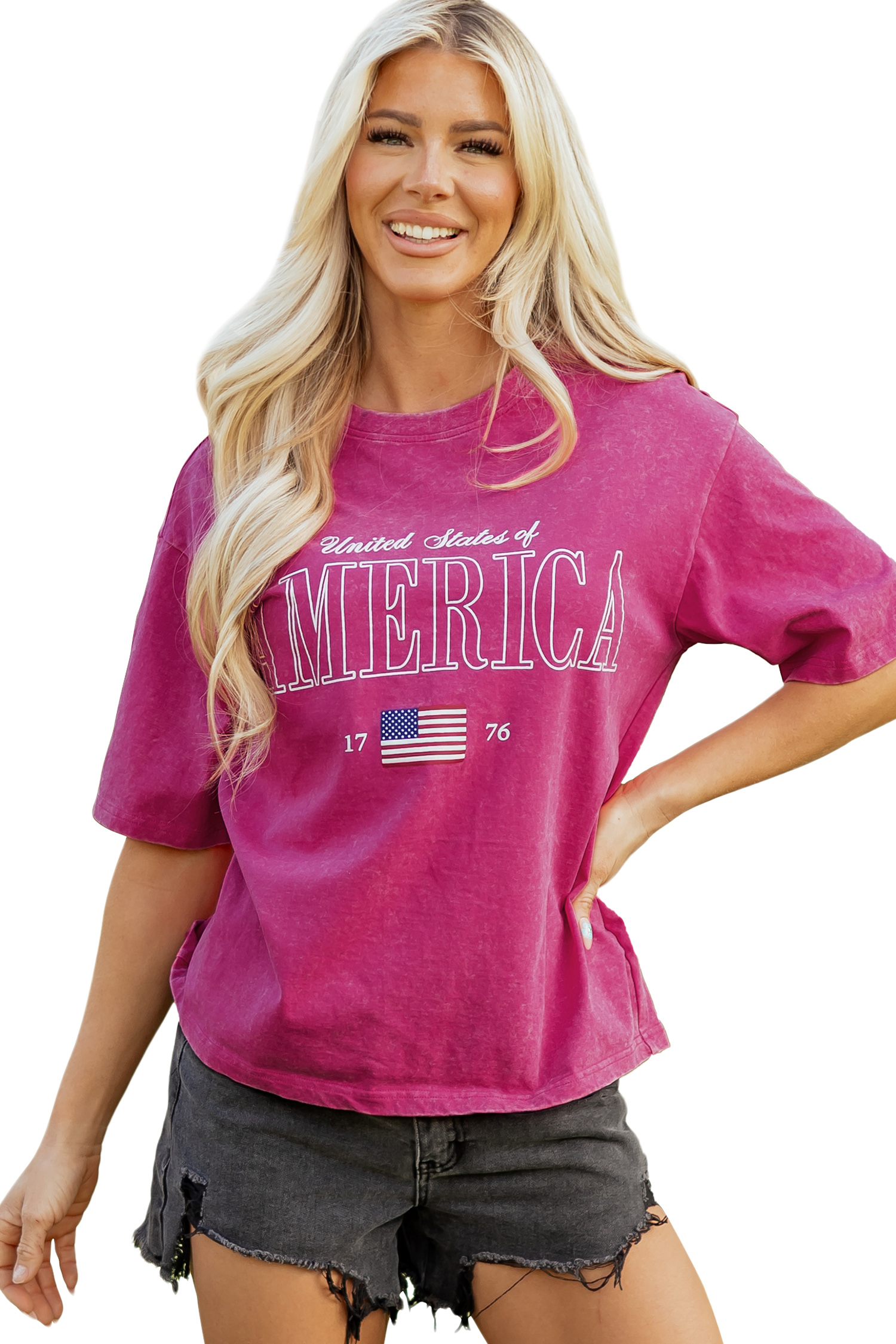 Rose Red AMERICA 1776 Graphic Mineral Wash Cotton Tee view 22