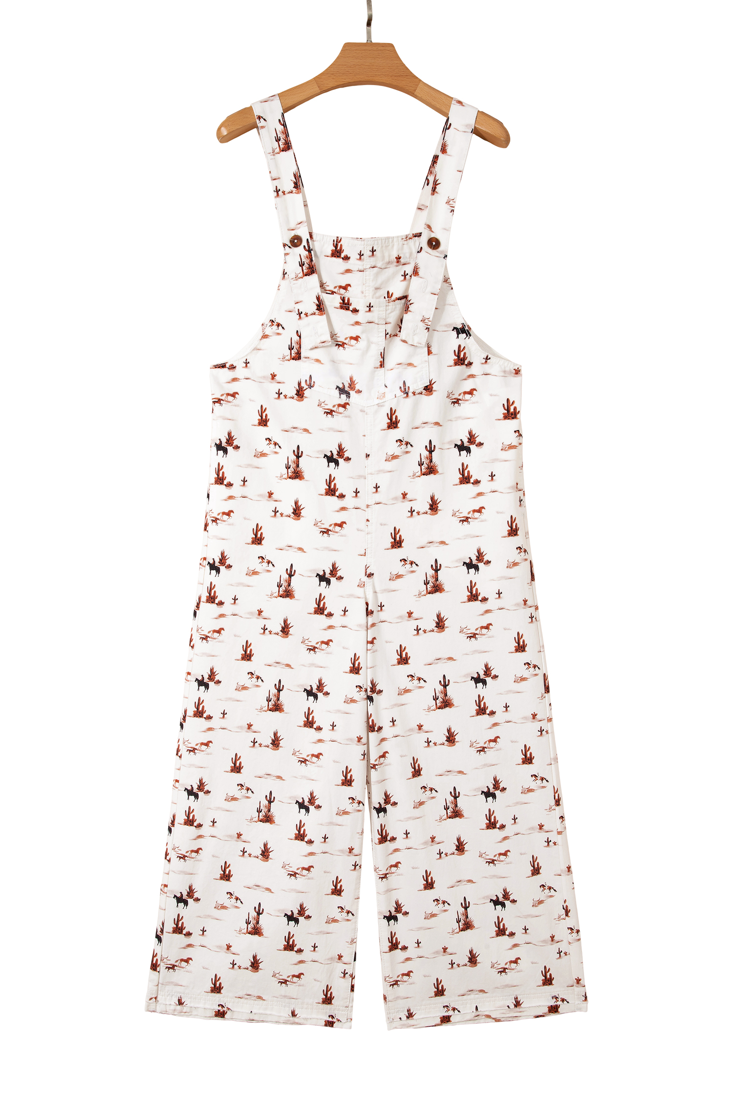 Beige Western Printed Button Adjustable Straps Loose Jumpsuit Dungarees view 22