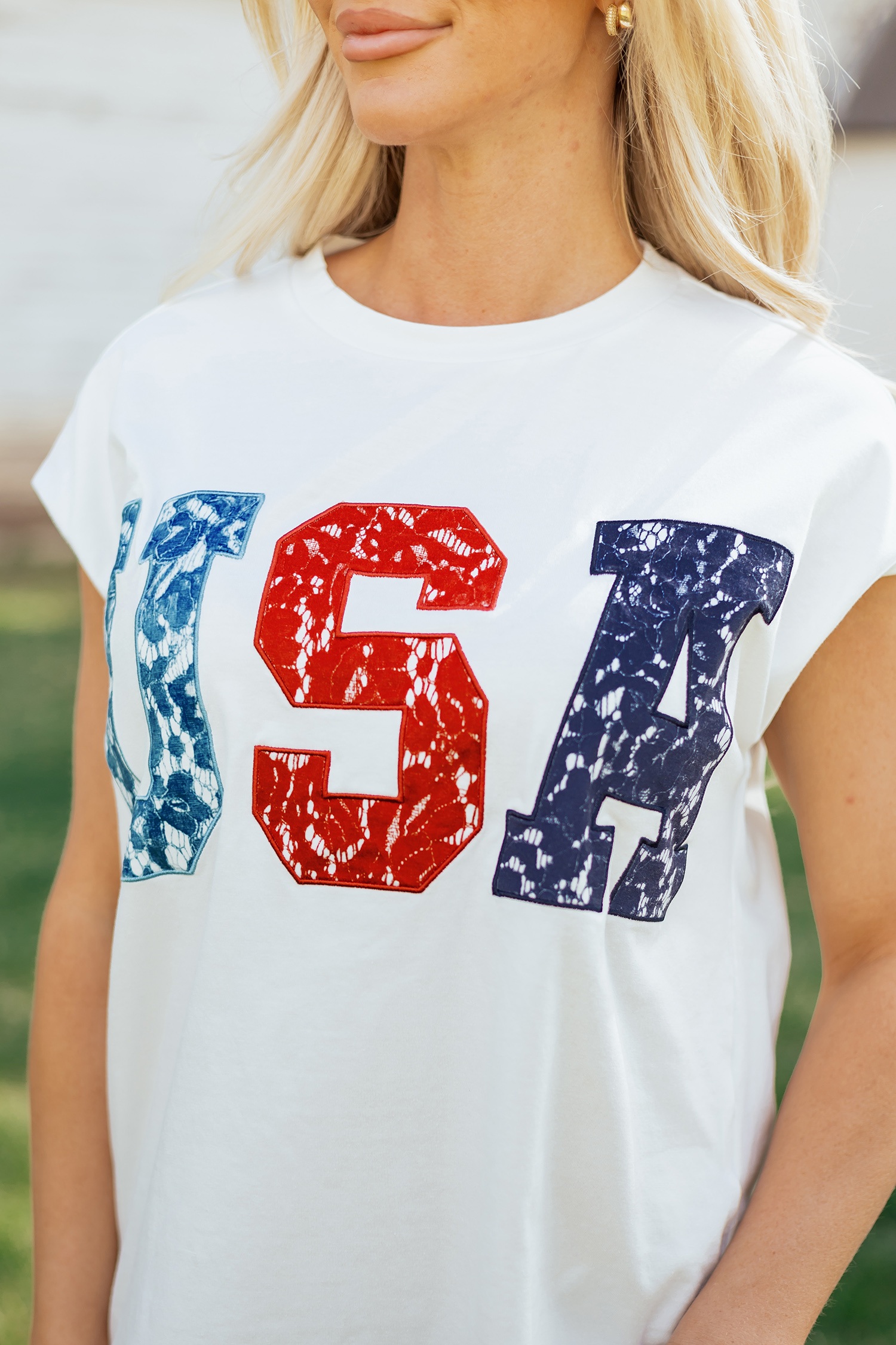 White USA Color Block Letter Printed Dolman Tee view 11
