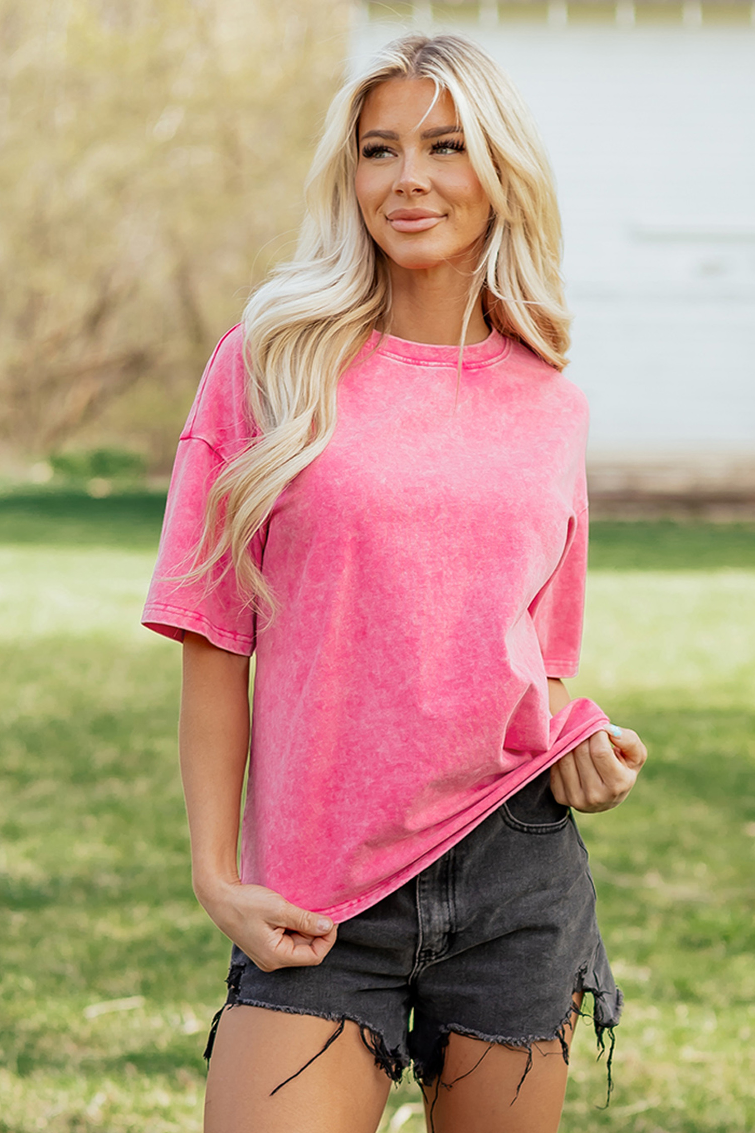 Sachet Pink Solid Color Cotton Mineral Washed Oversize Tee view 7