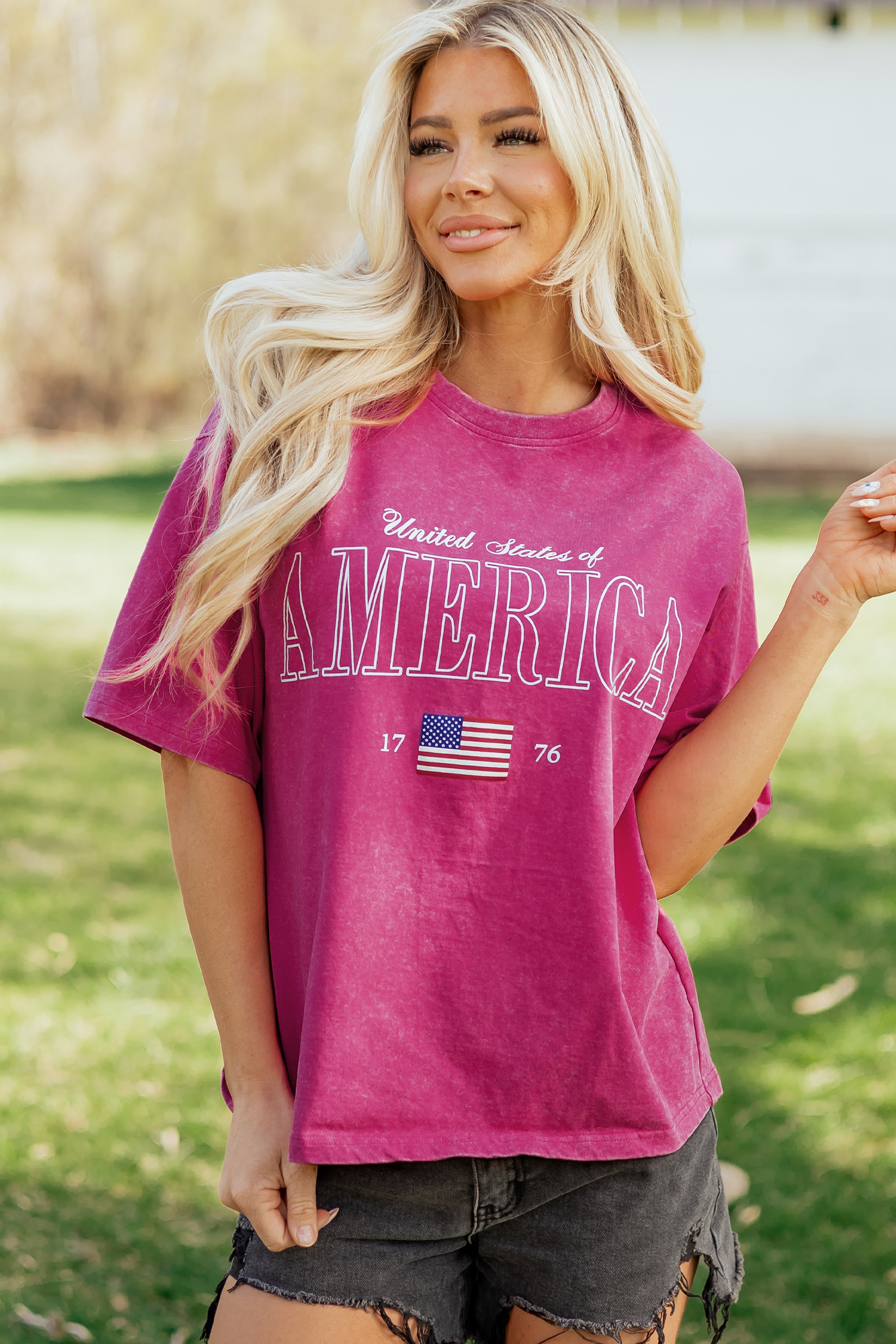 Rose Red AMERICA 1776 Graphic Mineral Wash Cotton Tee view 7