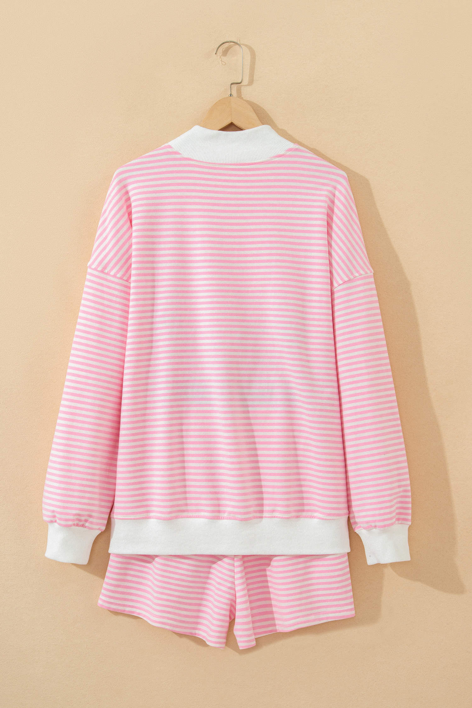 Pink Stripe Oversize Mock Neck Sweatshirt and Shorts Set