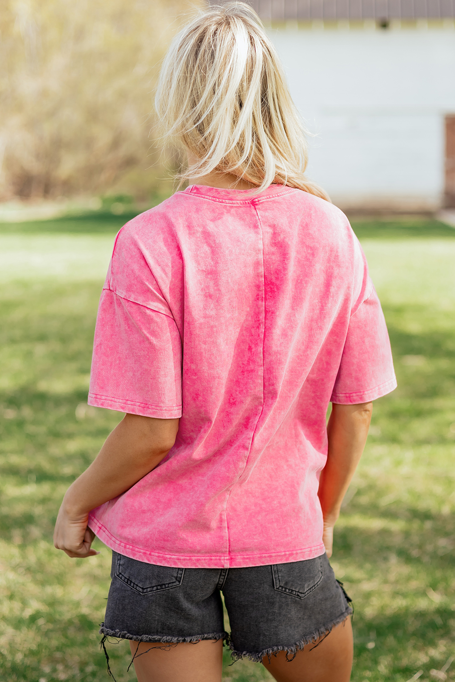 Sachet Pink Solid Color Cotton Mineral Washed Oversize Tee view 4