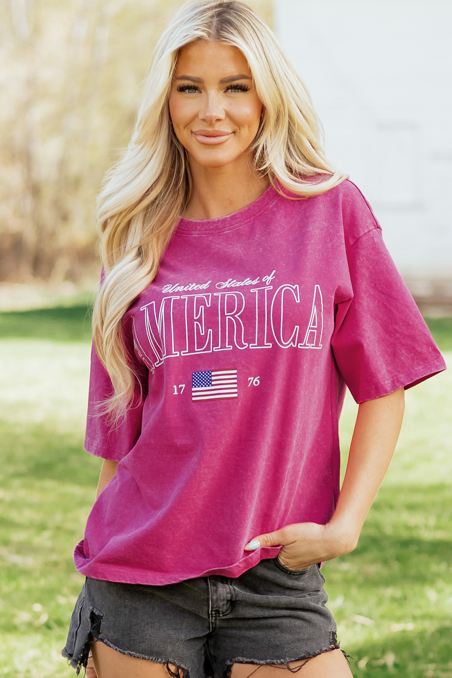 Rose Red AMERICA 1776 Graphic Mineral Wash Cotton Tee view 8