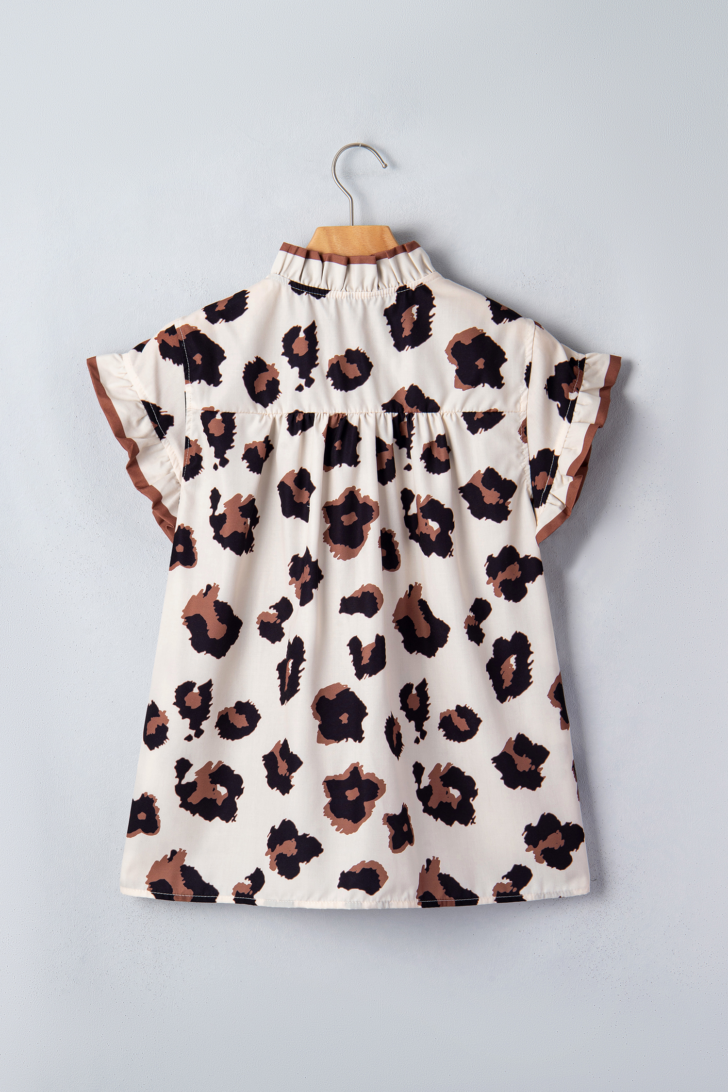 Khaki Leopard Printed Ruffle Sleeve Summer Blouse