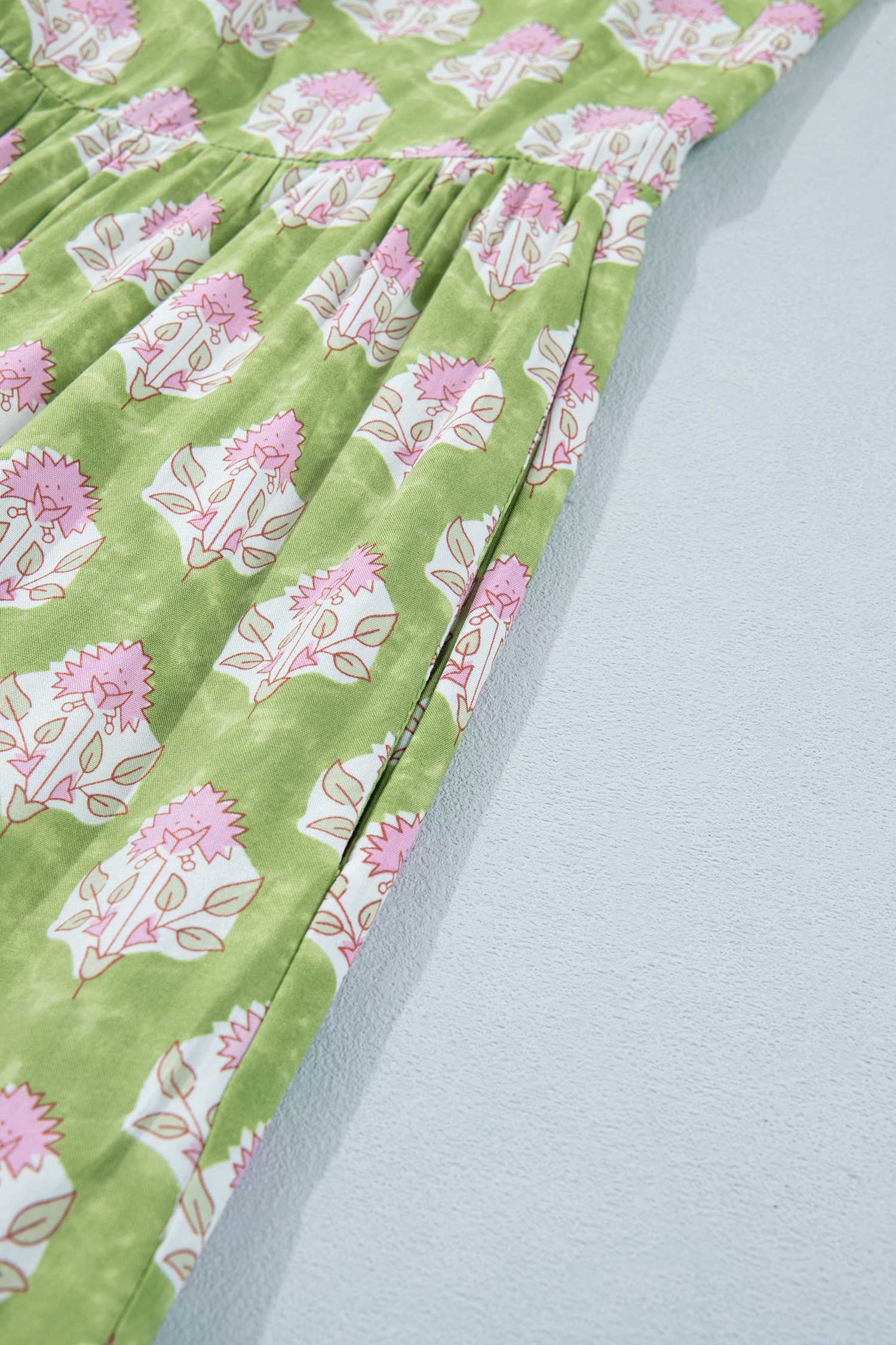 Green Floral Print Striped Detail Knot Straps Maxi Dress view 20