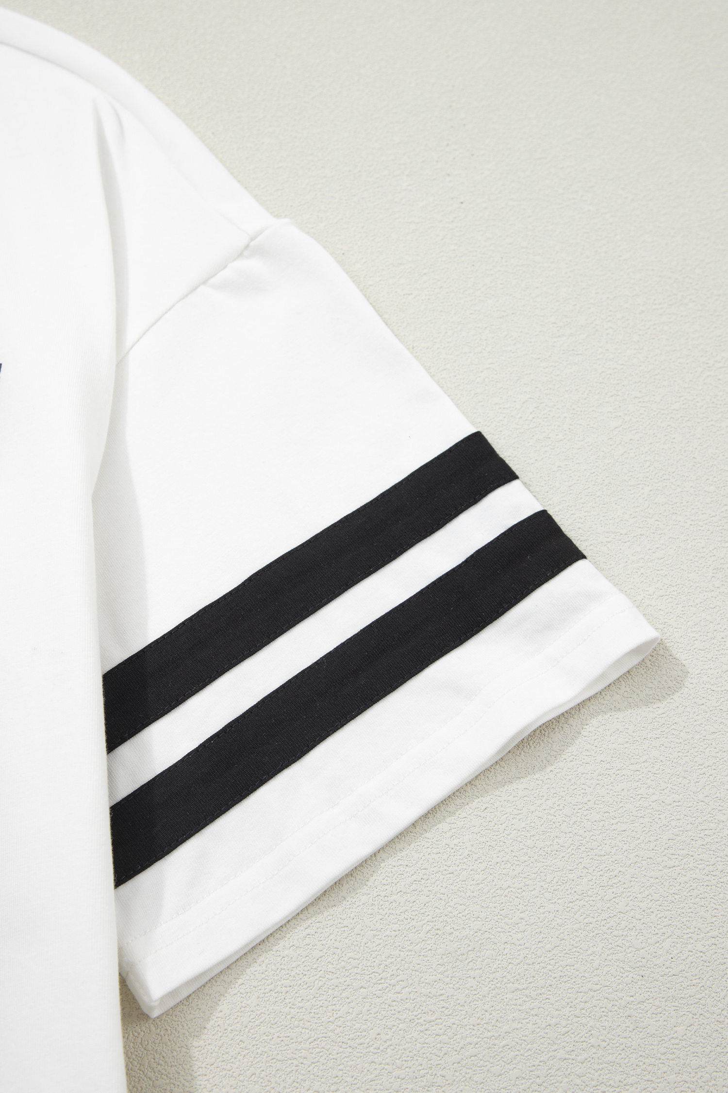 White USA Letter Printed Varsity Striped Sleeve Round Neck Tee