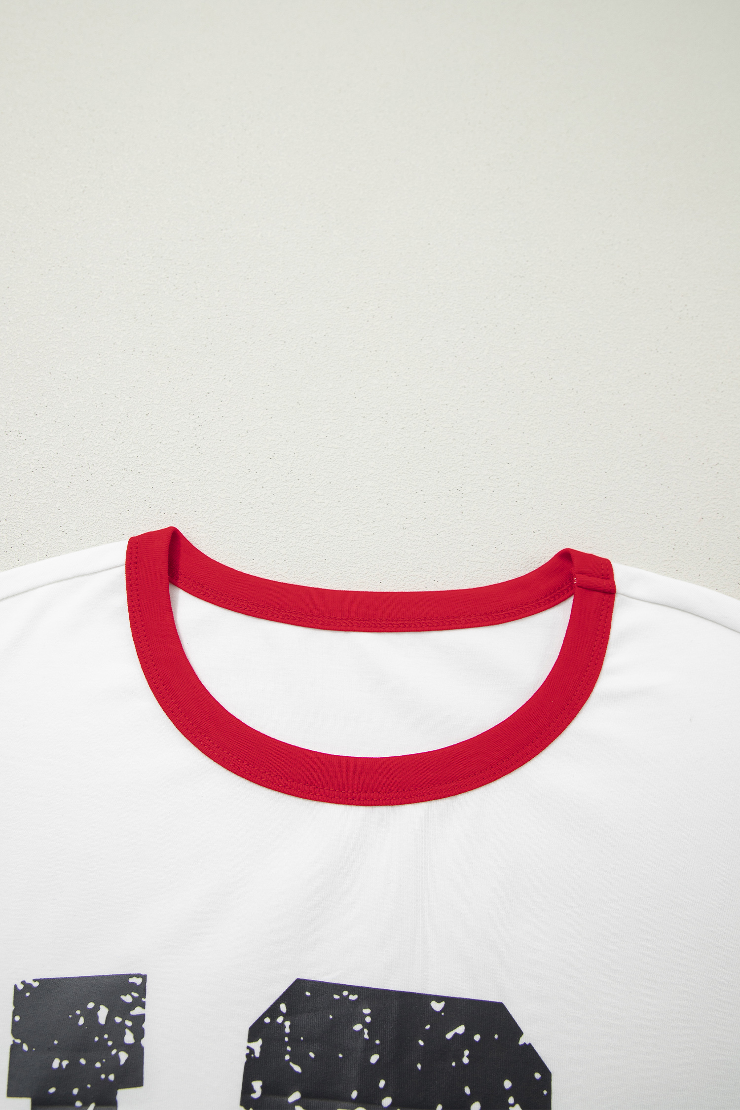 White USA Letter Printed Varsity Striped Sleeve Round Neck Tee