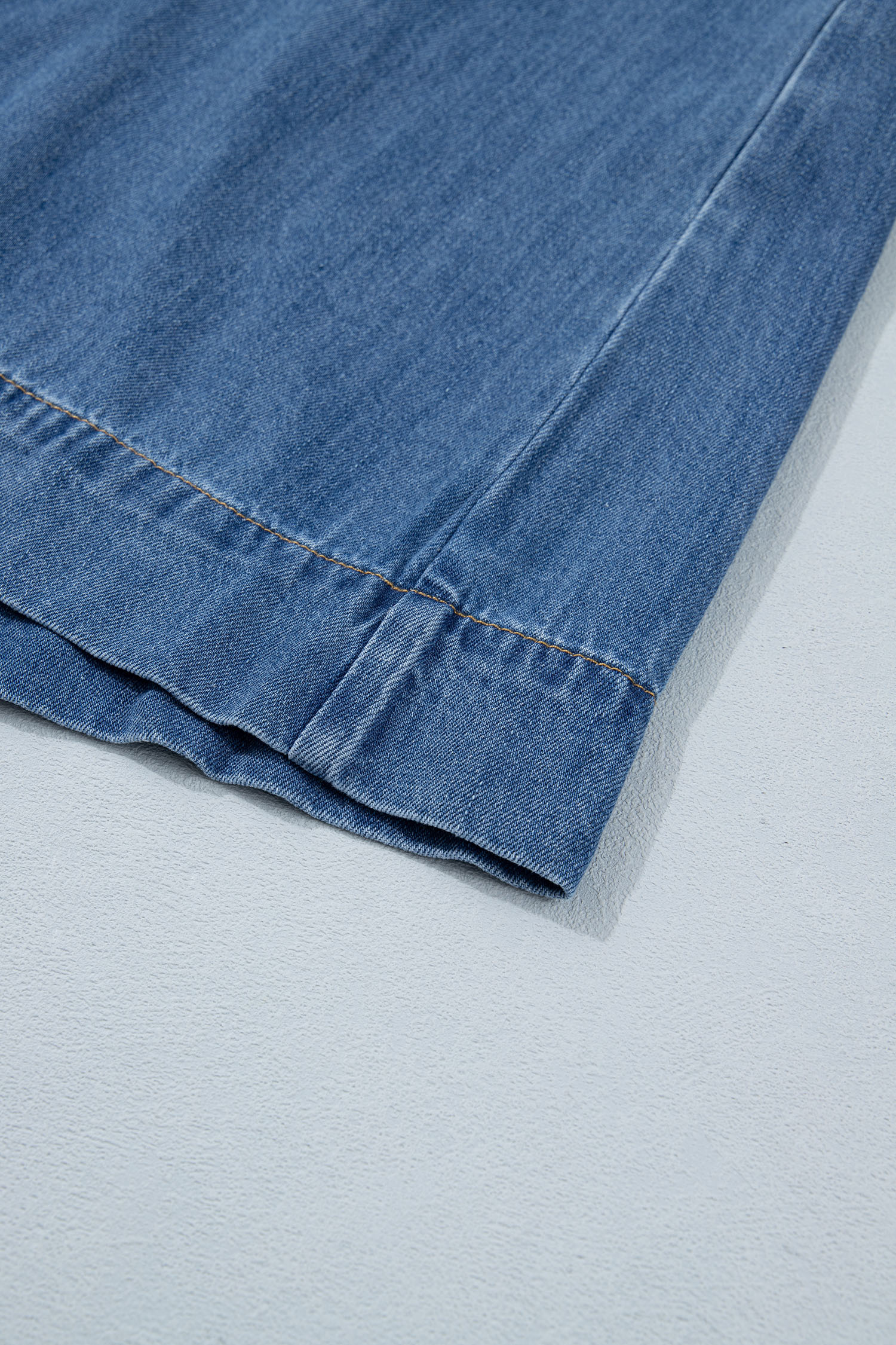 Prussian Blue Button Square Neck Short Puff Sleeve Denim Mini Dress view 19