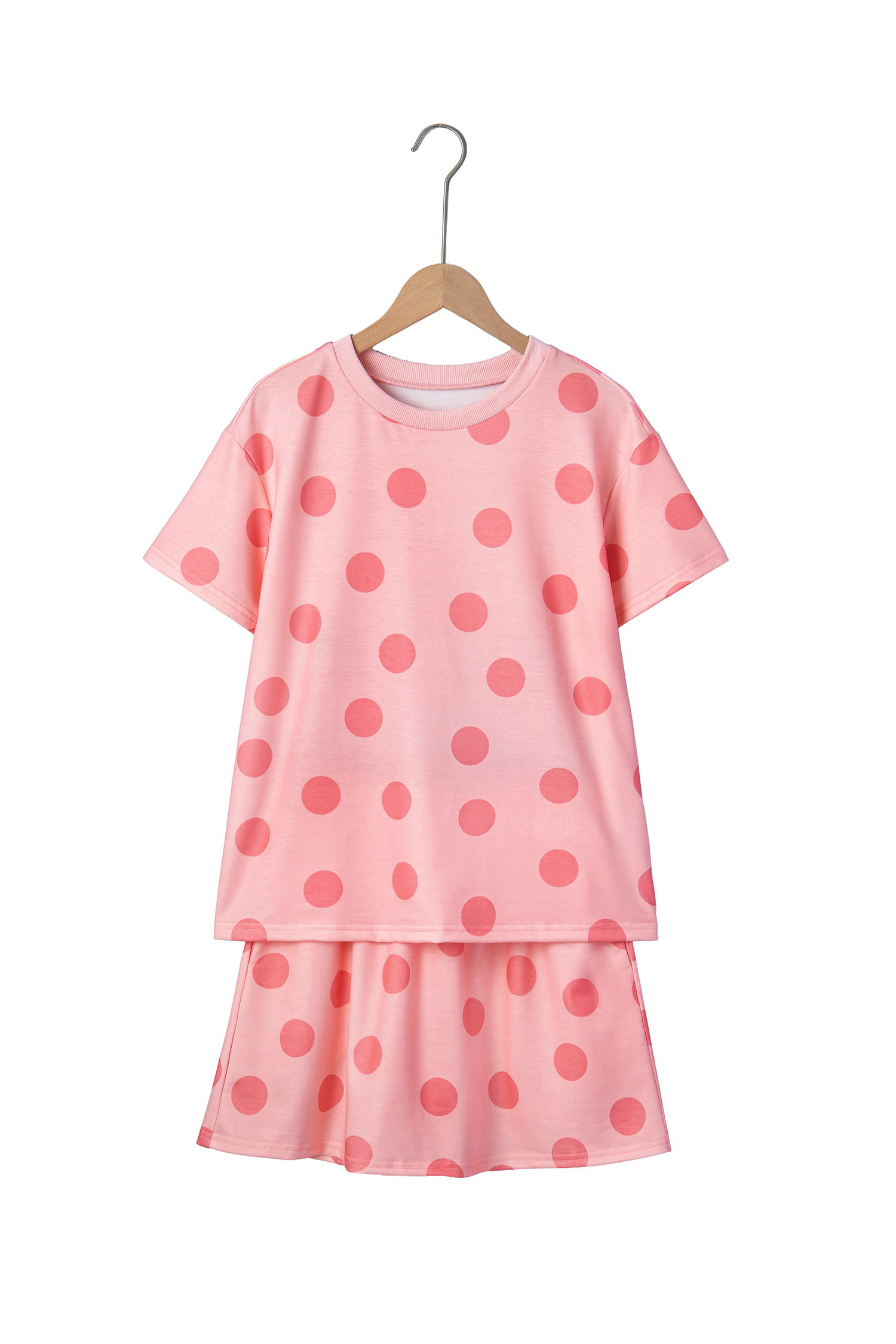 Pink Polka Dot Short Sleeve Top Casual Skort 2pcs Outfit view 23