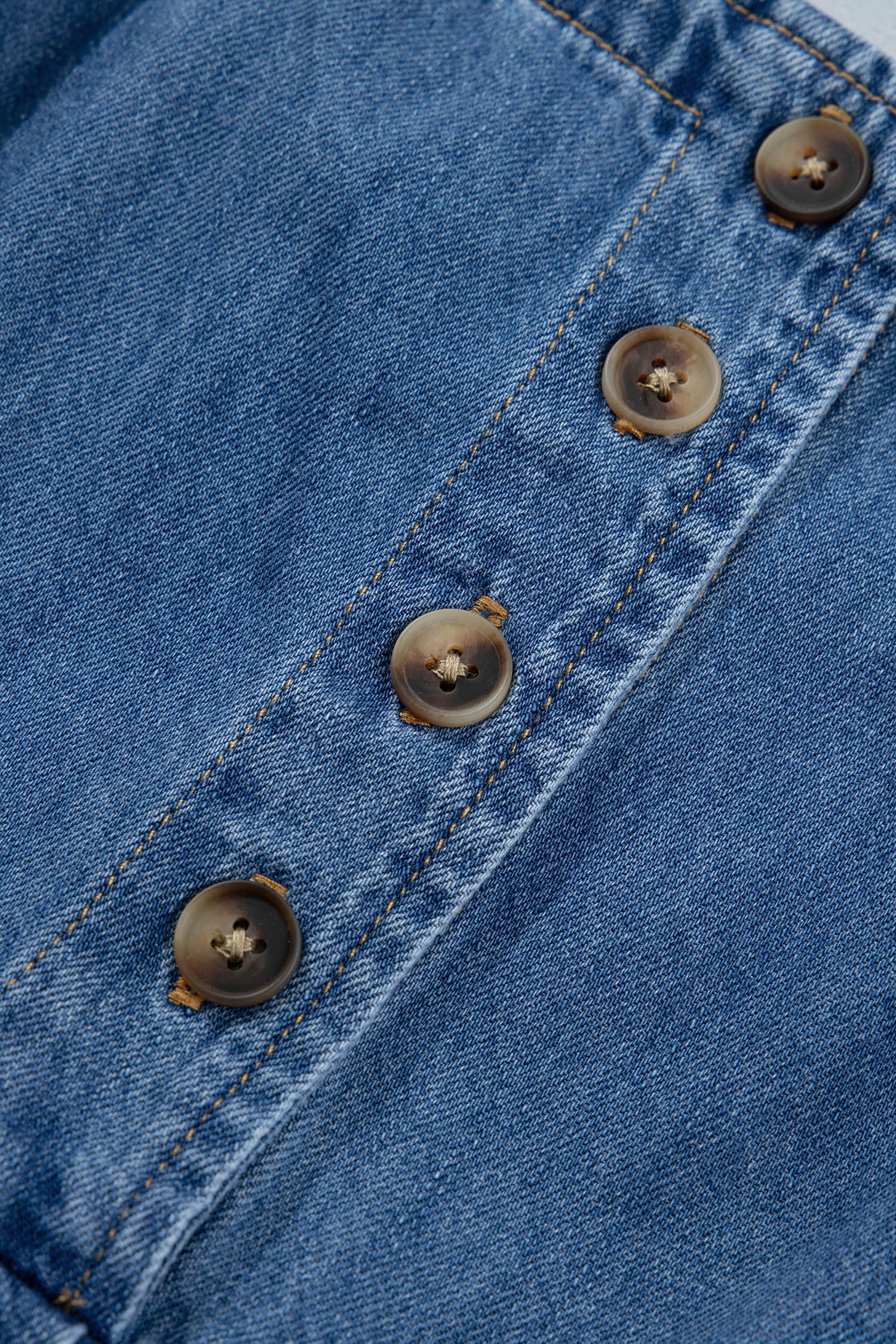 Prussian Blue Button Square Neck Short Puff Sleeve Denim Mini Dress view 15