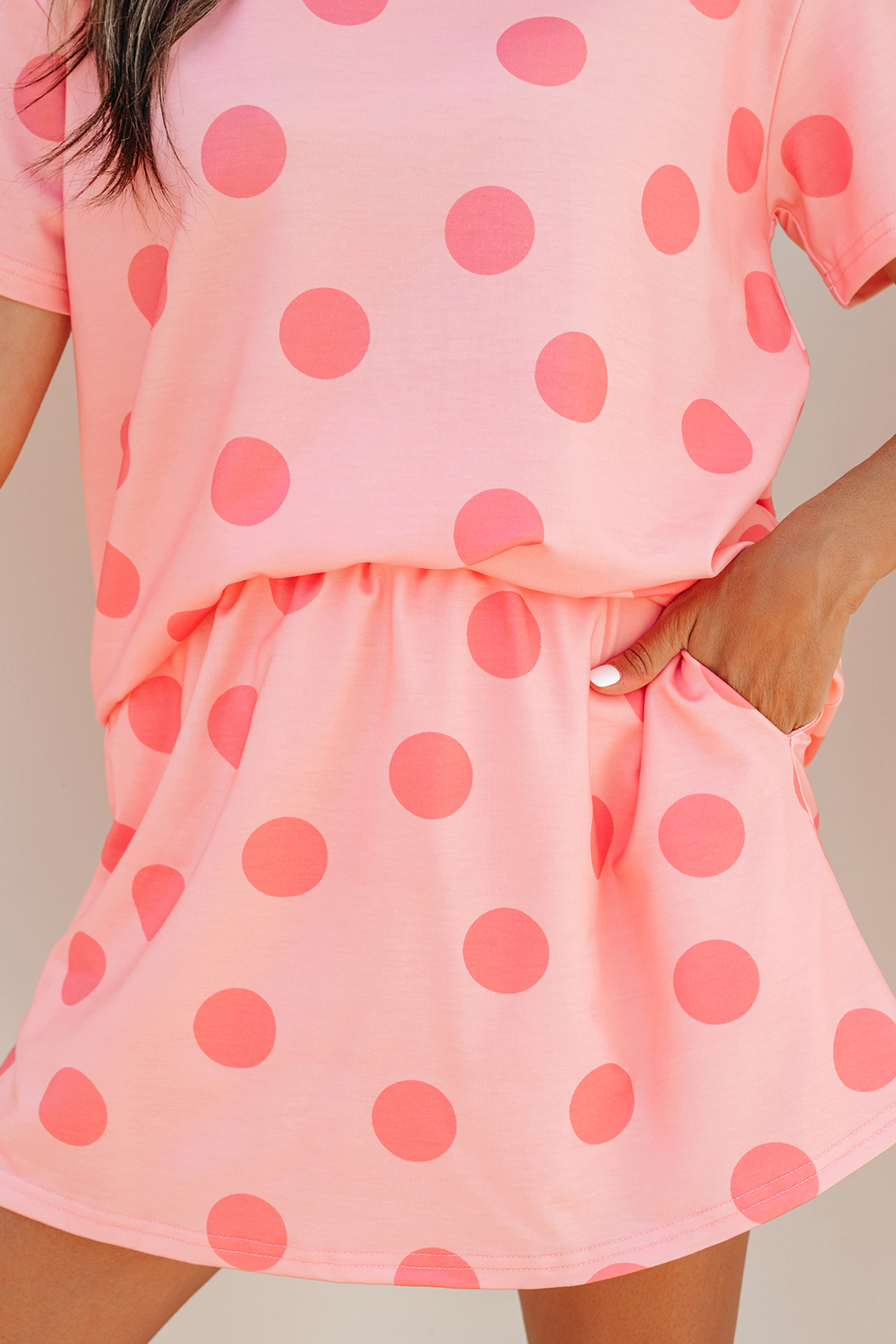 Pink Polka Dot Short Sleeve Top Casual Skort 2pcs Outfit view 21