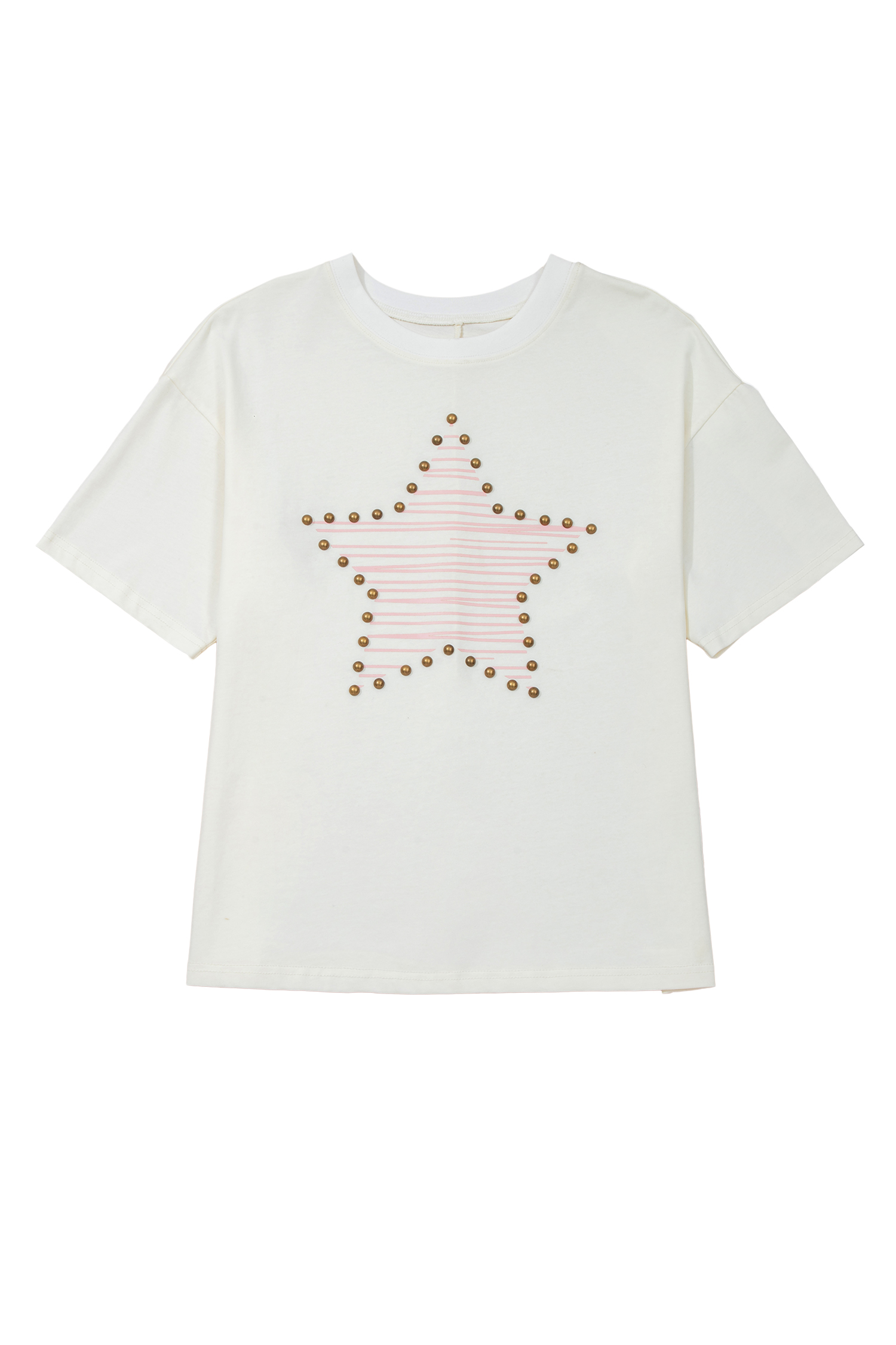 Beige Star Print Stud Detail Cotton Jersey Top view 21