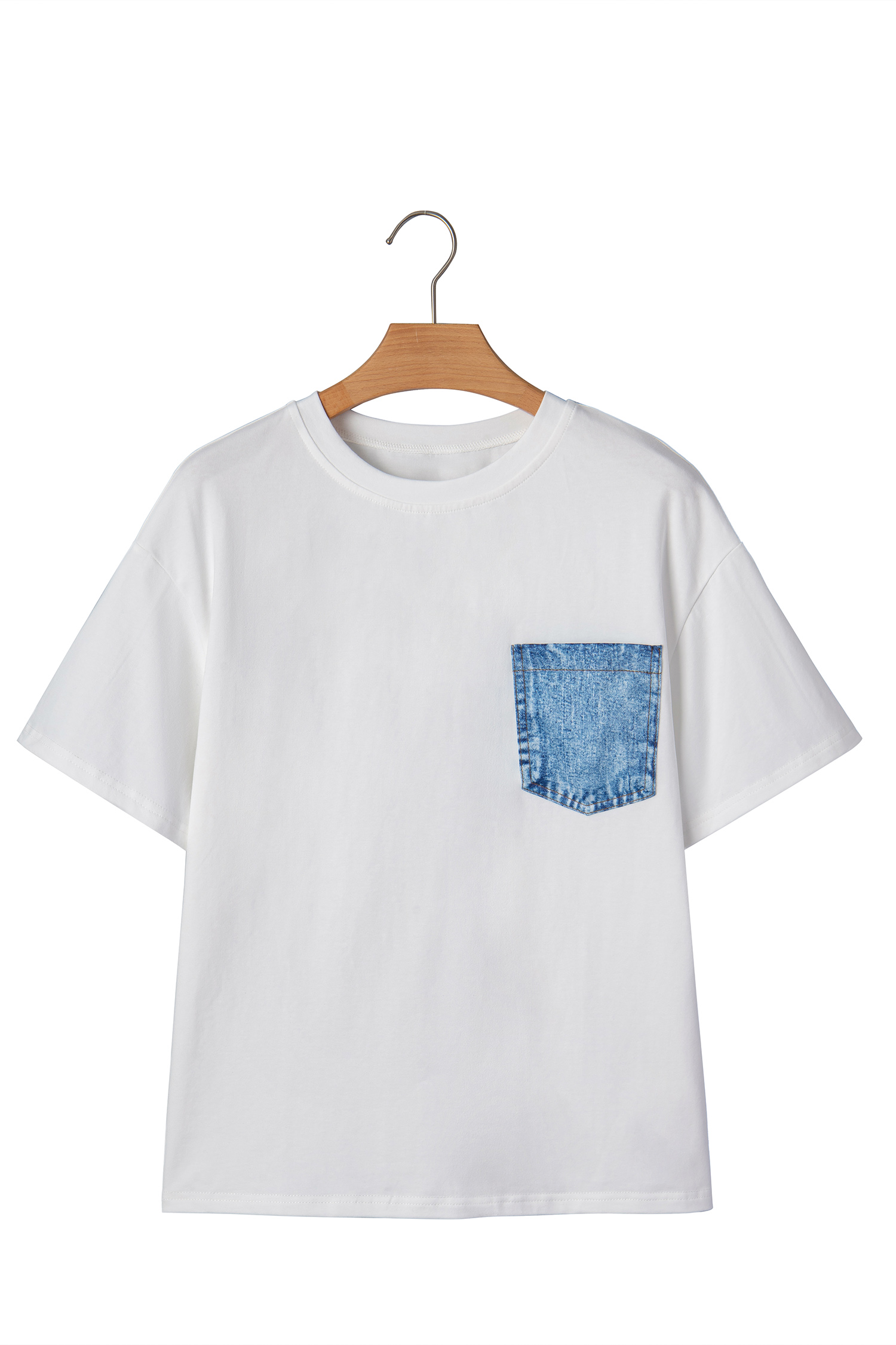 White Color Block Chest Pocket Patched Casual Short Sleeve Top view 22