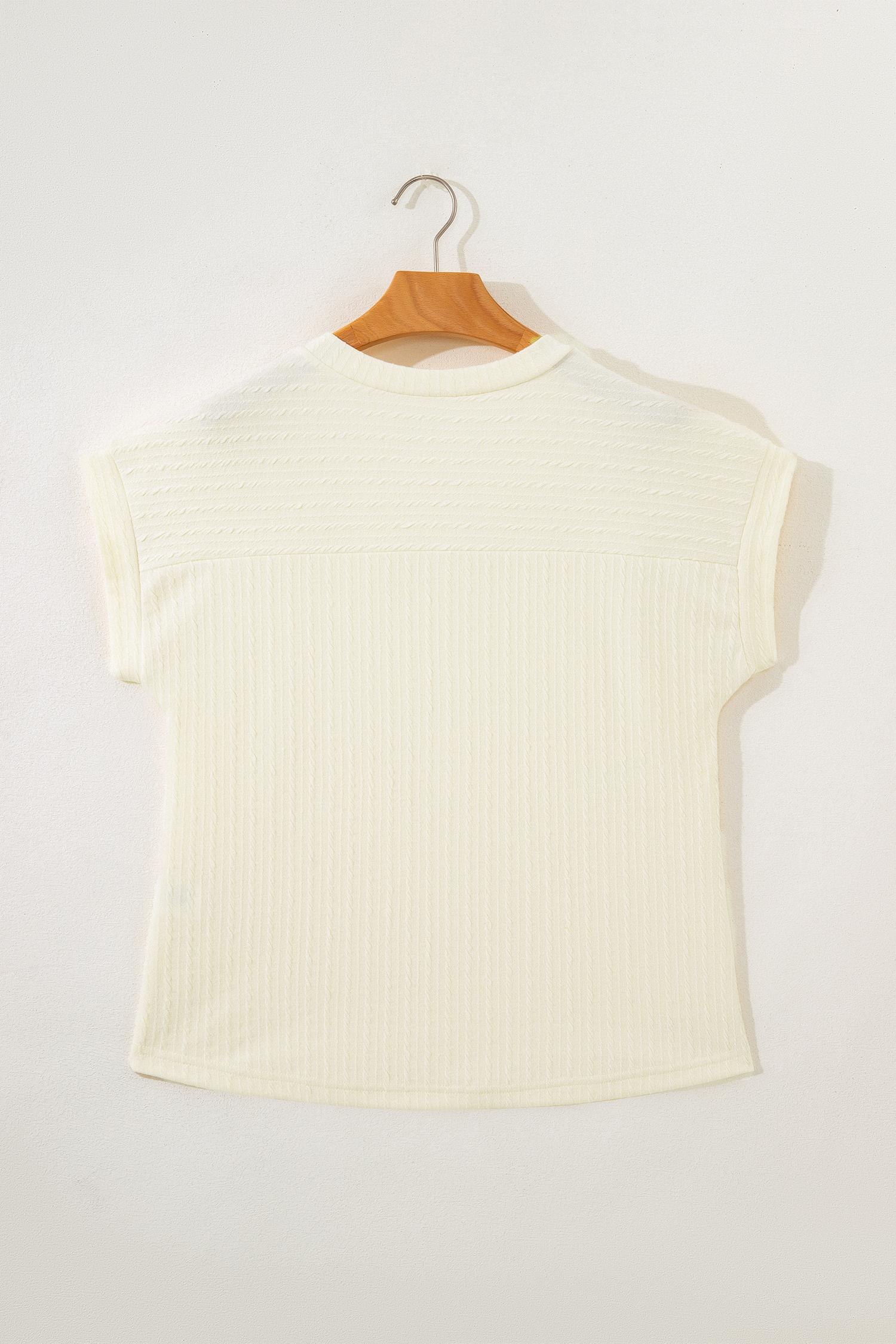Beige Twisted Texture Knit V Neck T Shirt view 7
