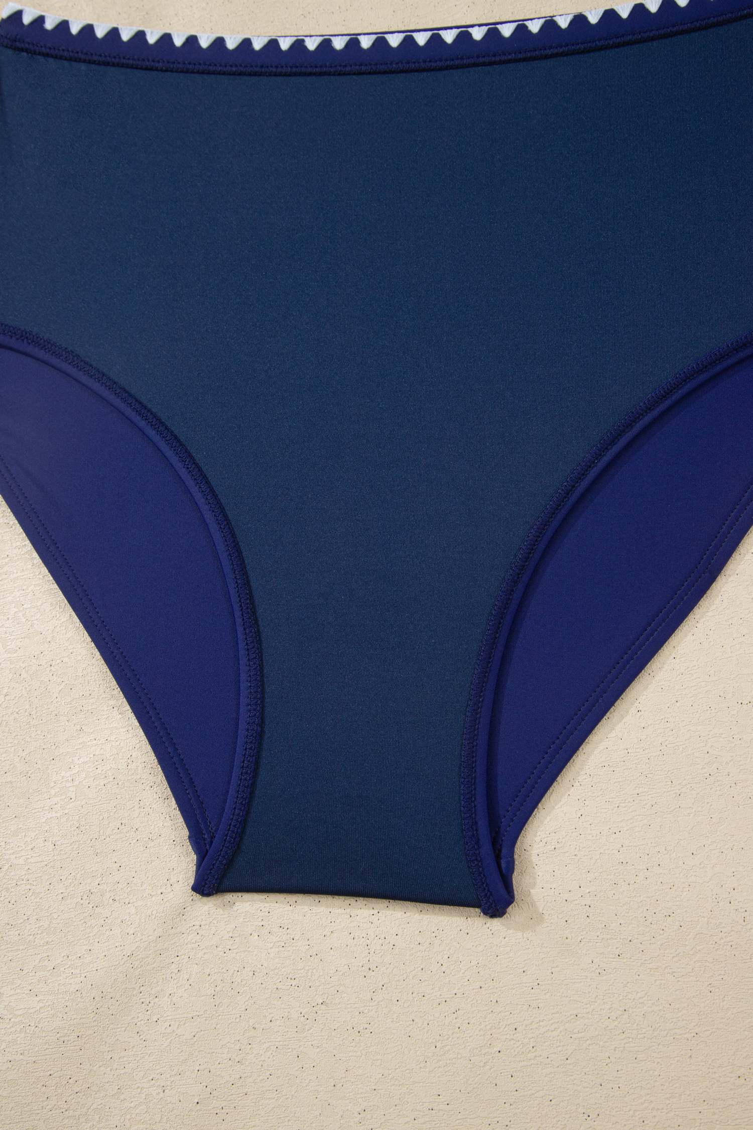 Navy Blue Shell Stitched Trim V Neck Textured Mix and Match High Waist Bikinis view 18