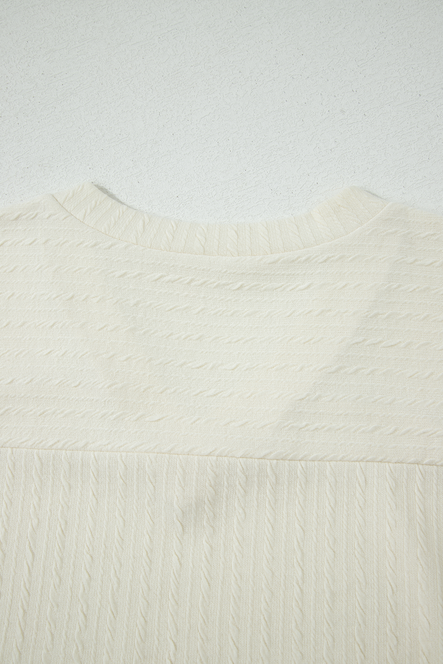 Beige Twisted Texture Knit V Neck T Shirt view 8