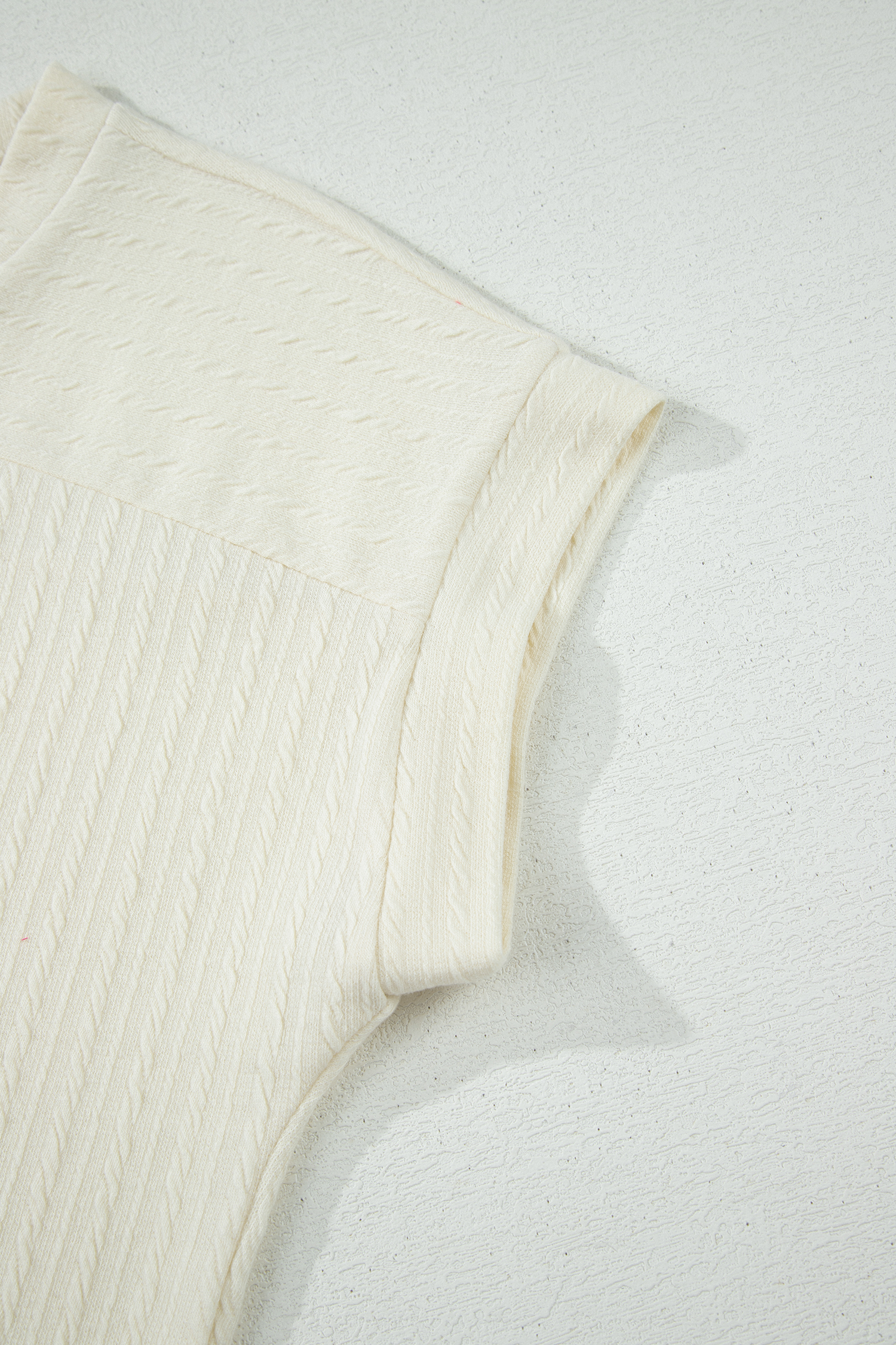 Beige Twisted Texture Knit V Neck T Shirt view 11