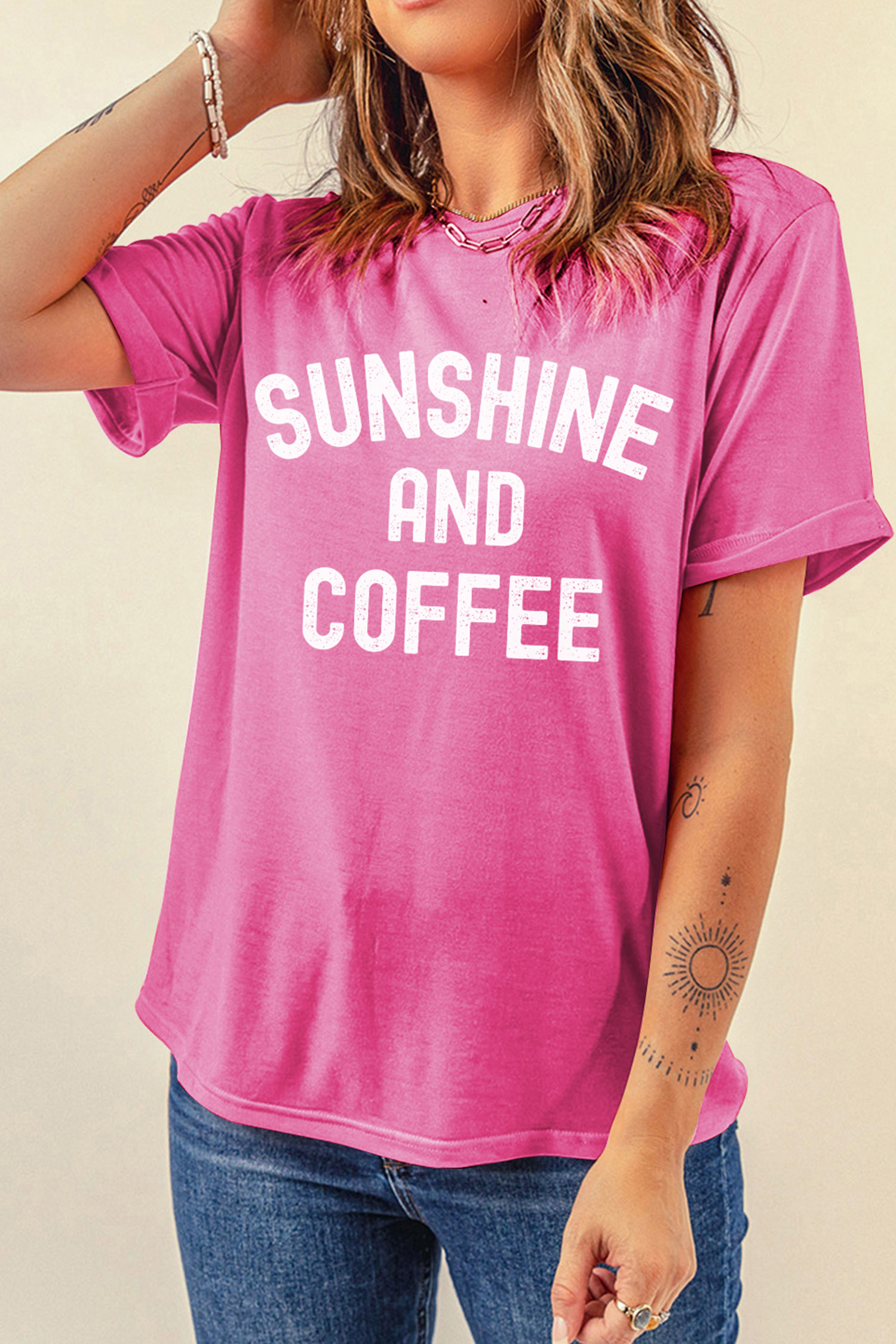 Sachet Pink SUNSHINE AND COFFEE Summer Beachwear Graphic Tee