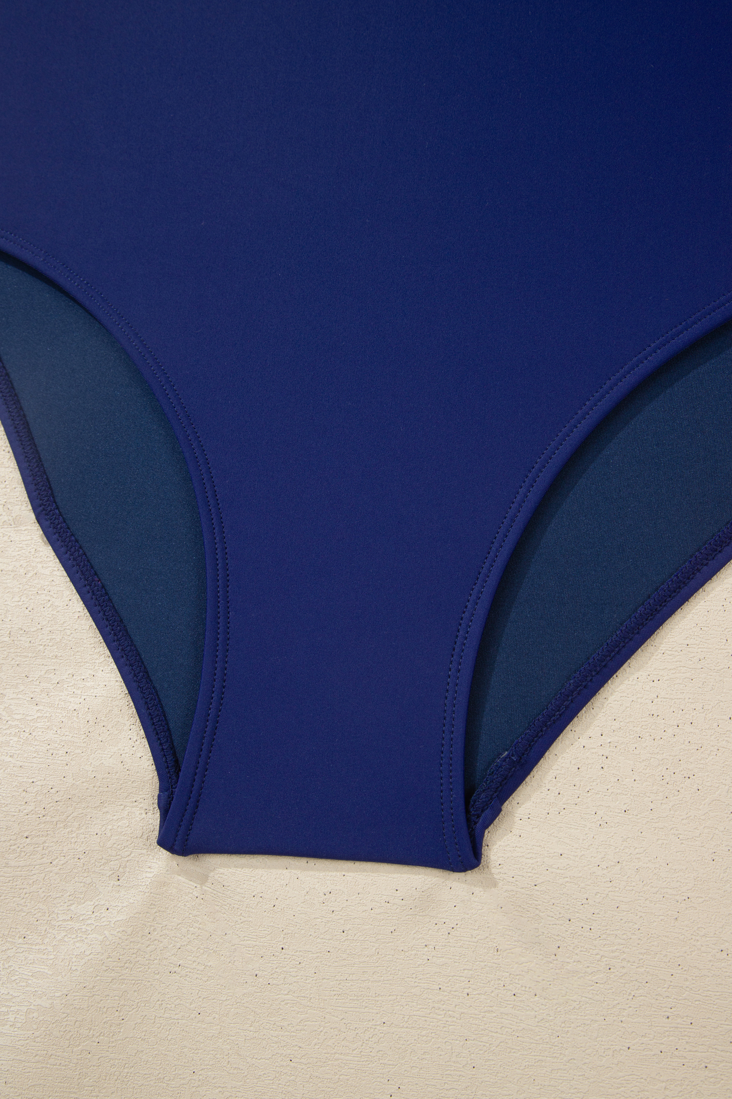 Navy Blue Shell Stitched Trim V Neck Textured Mix and Match High Waist Bikinis view 12