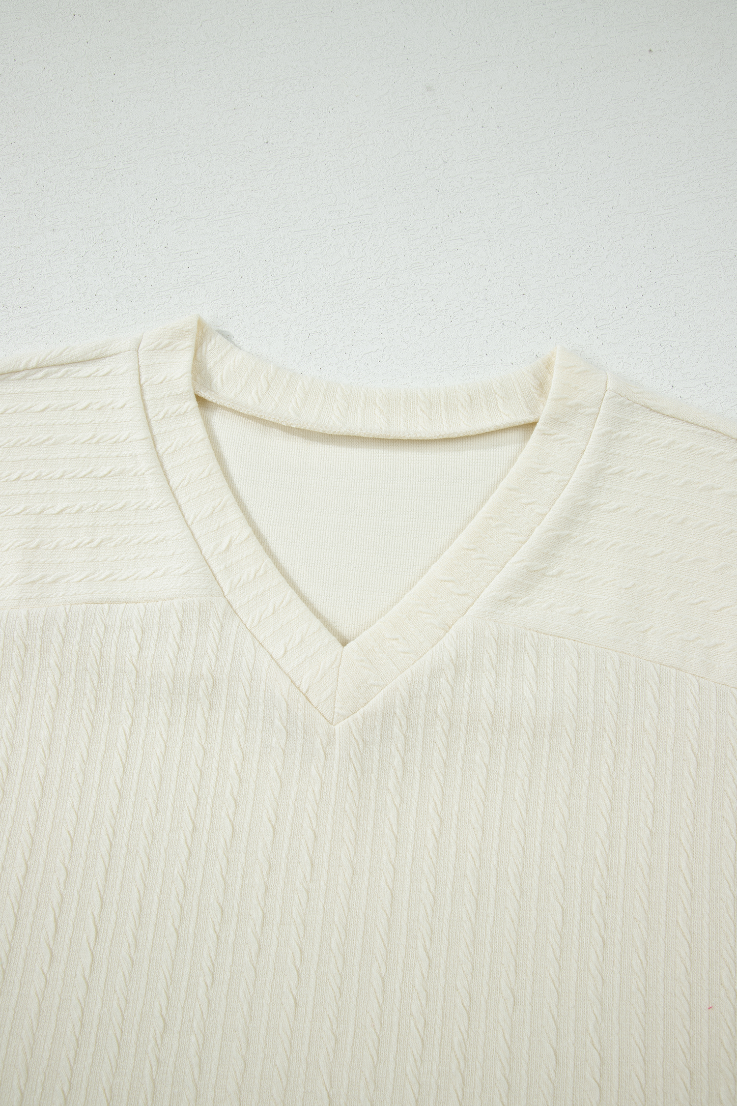 Beige Twisted Texture Knit V Neck T Shirt view 12