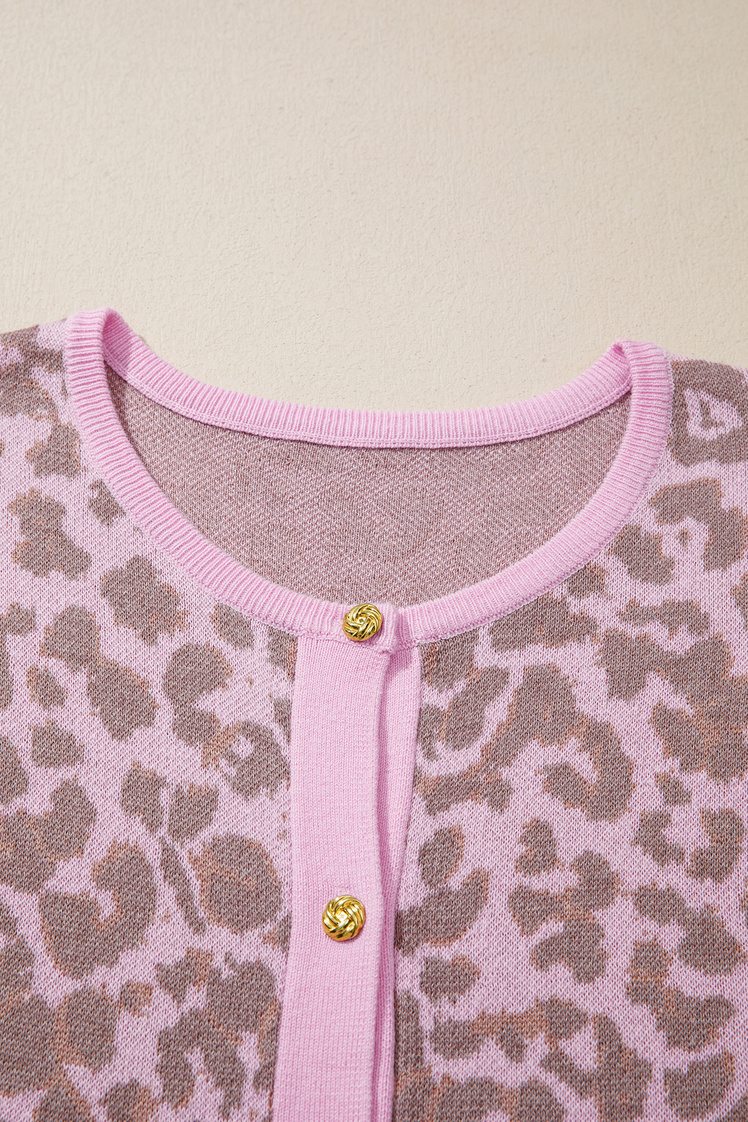Pink Leopard Button Down Short Sleeve Sweater Cardigan view 17