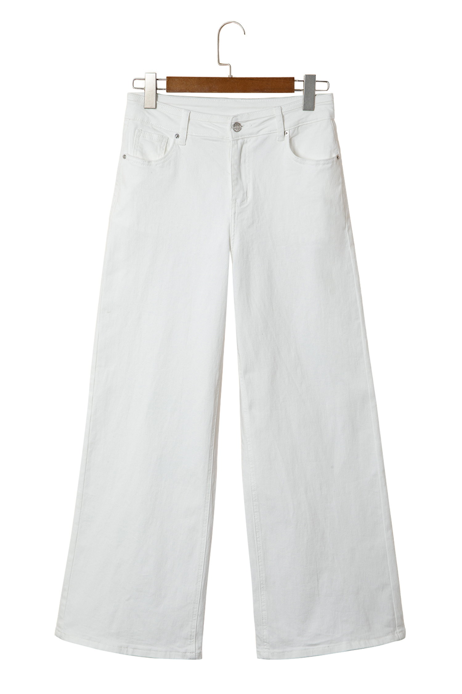 White Solid Color Loose Casual Jeans view 18