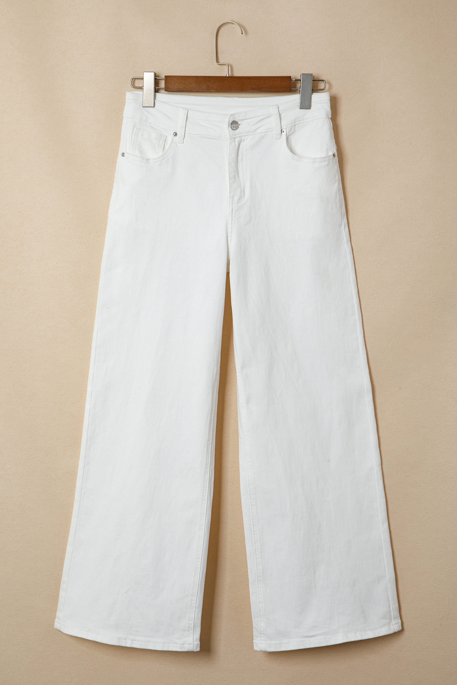 White Solid Color Loose Casual Jeans view 6