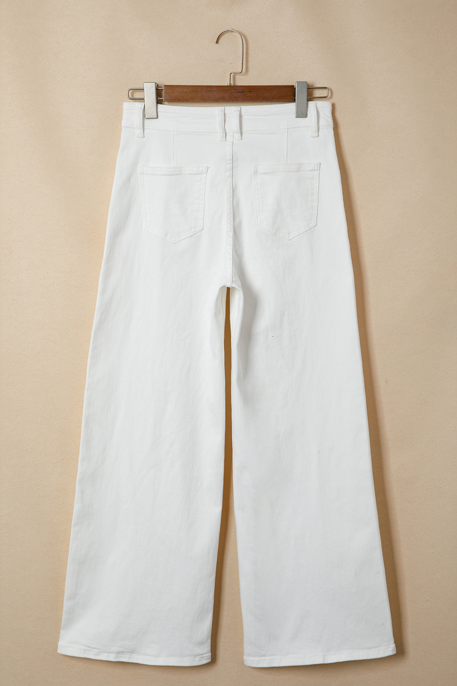 White Solid Color Loose Casual Jeans view 7