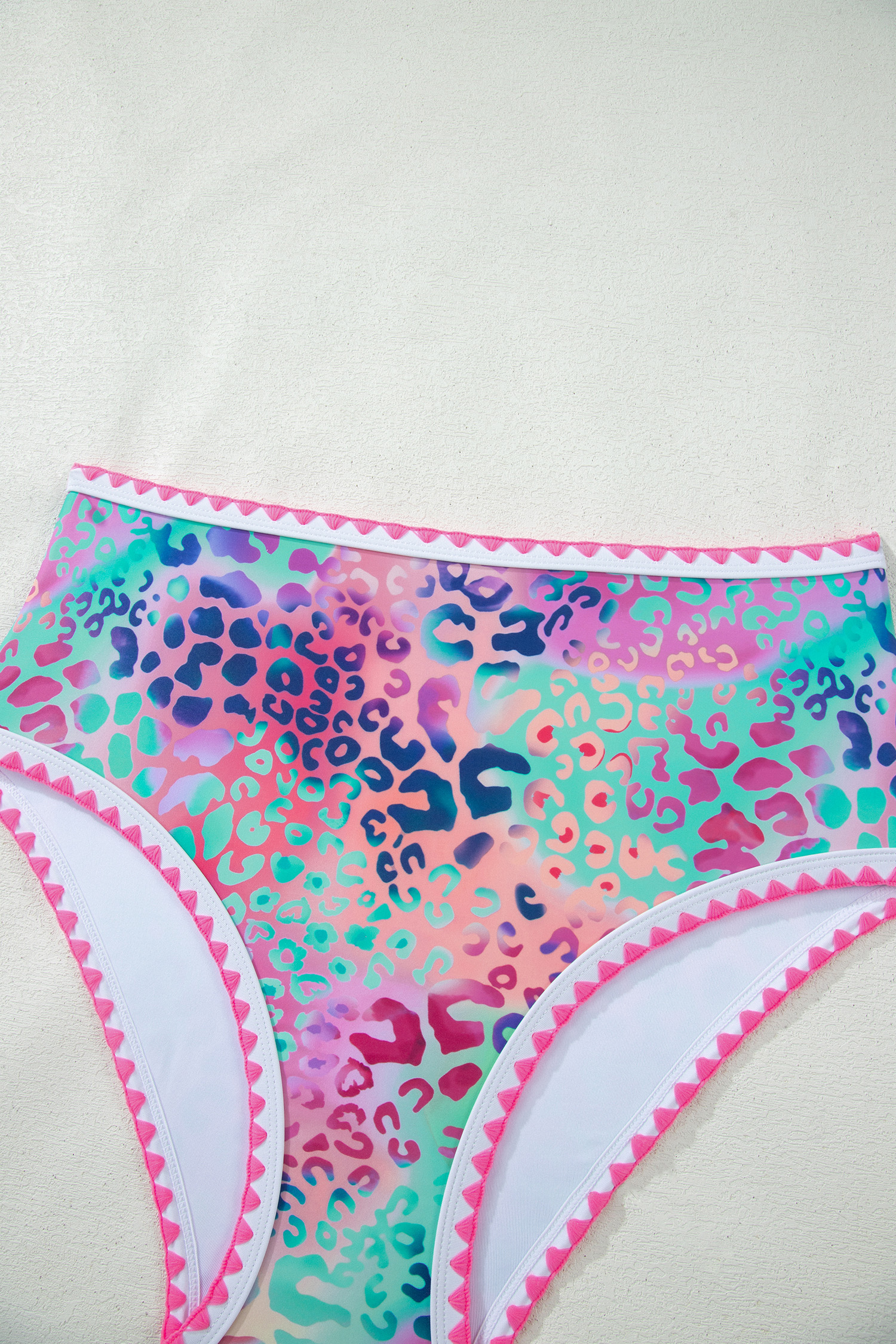 Pink Leopard Ricrac Trim Square Neck High Waist Bikinich view 7