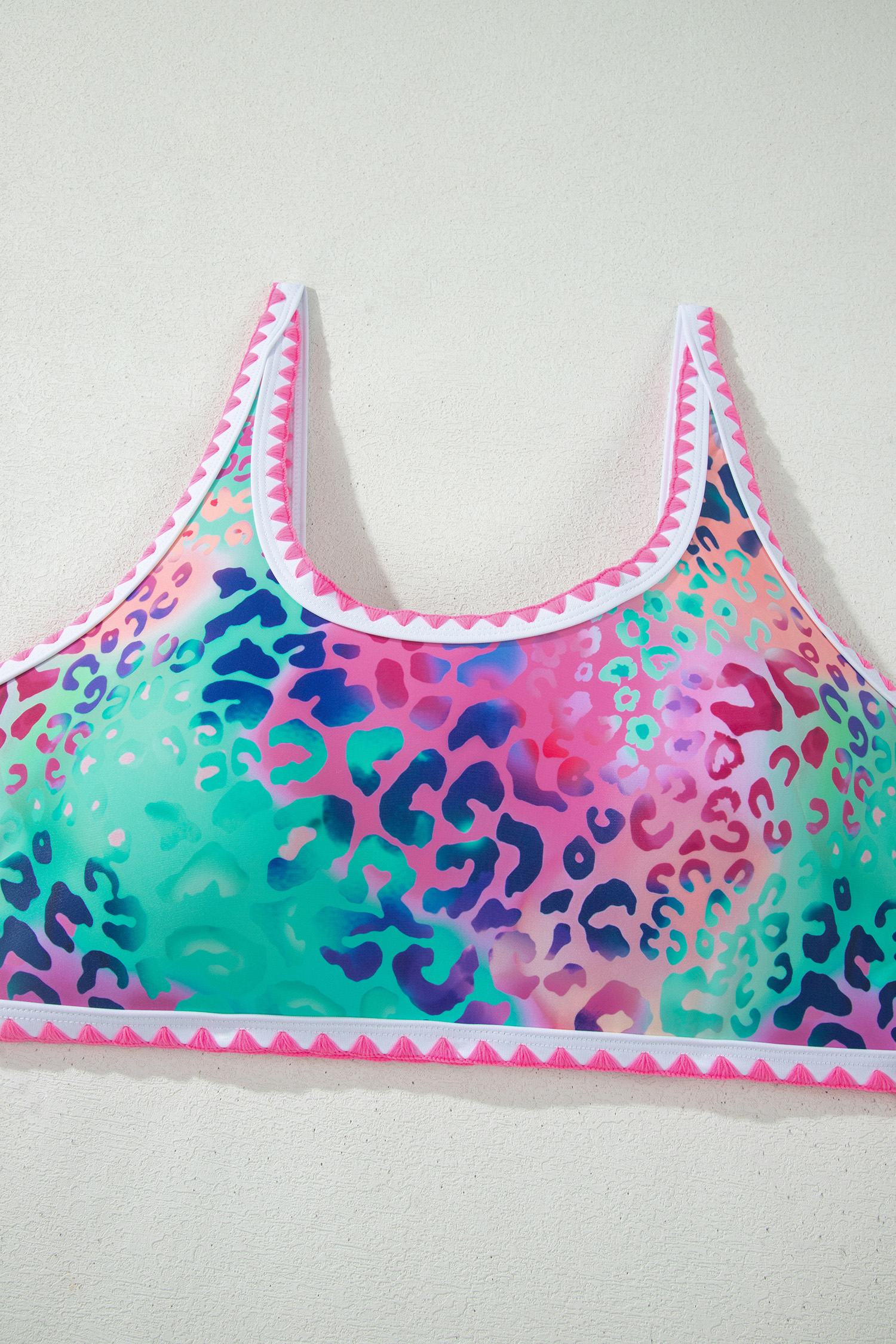 Pink Leopard Ricrac Trim Square Neck High Waist Bikinich view 16