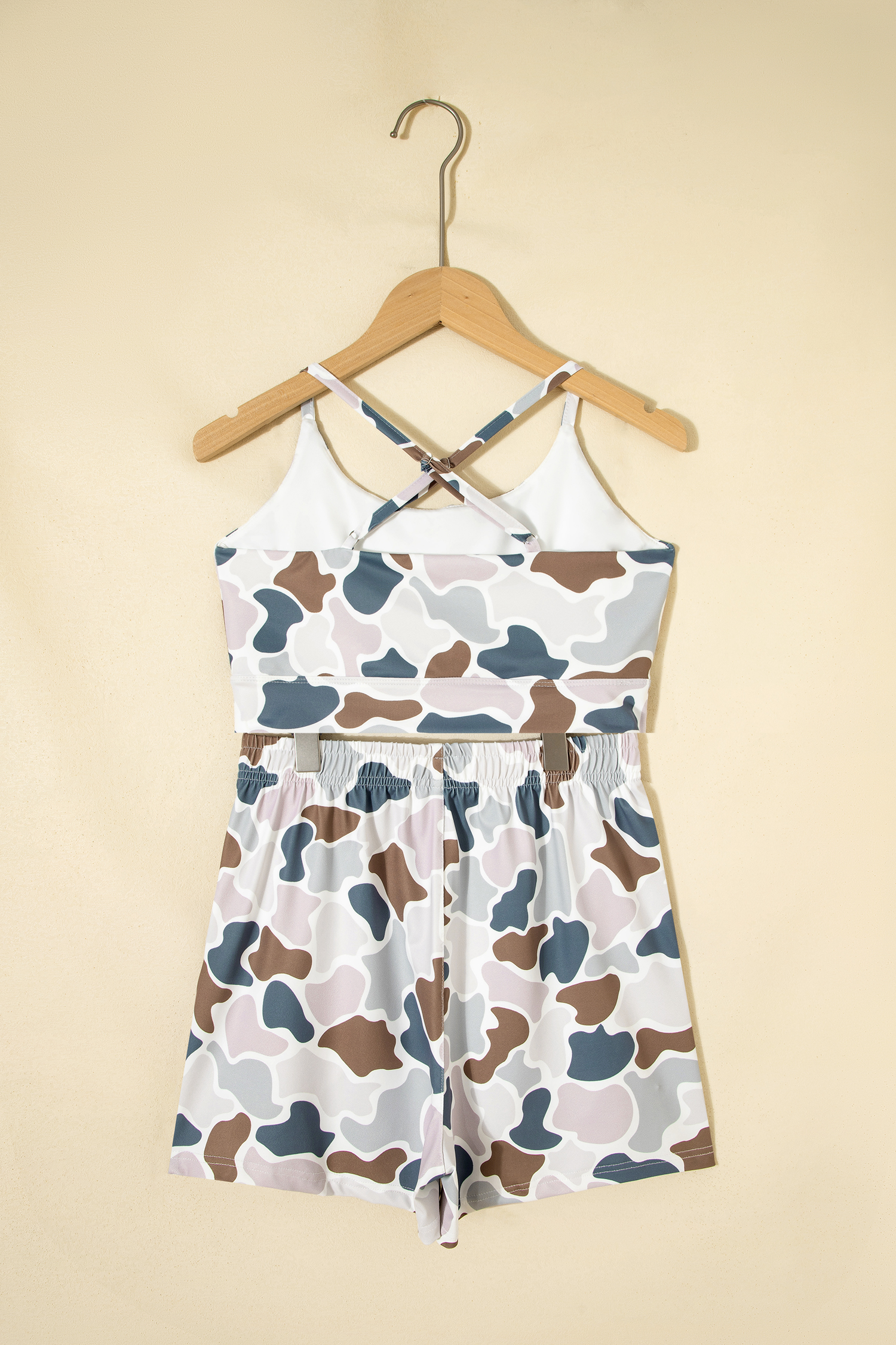 Multicolour Camouflage Printed Cropped Tank Athleisure 2pcs Short Set