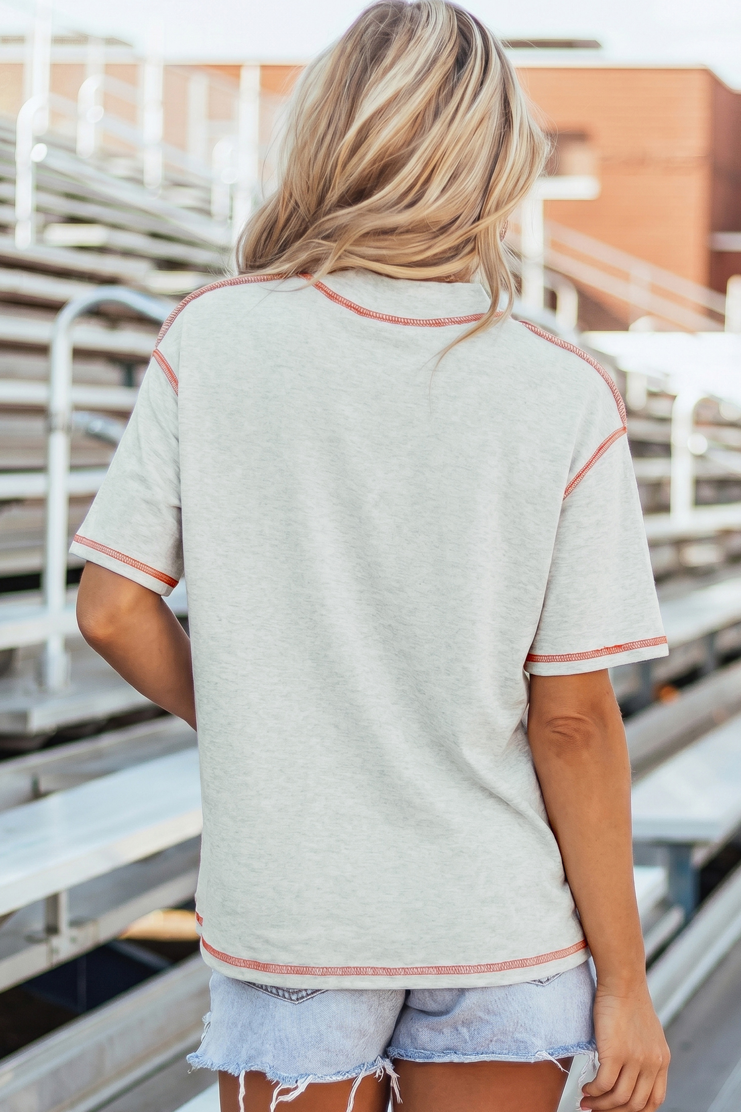 Light Grey Reversible Contrast-Stitched T-Shirt view 5