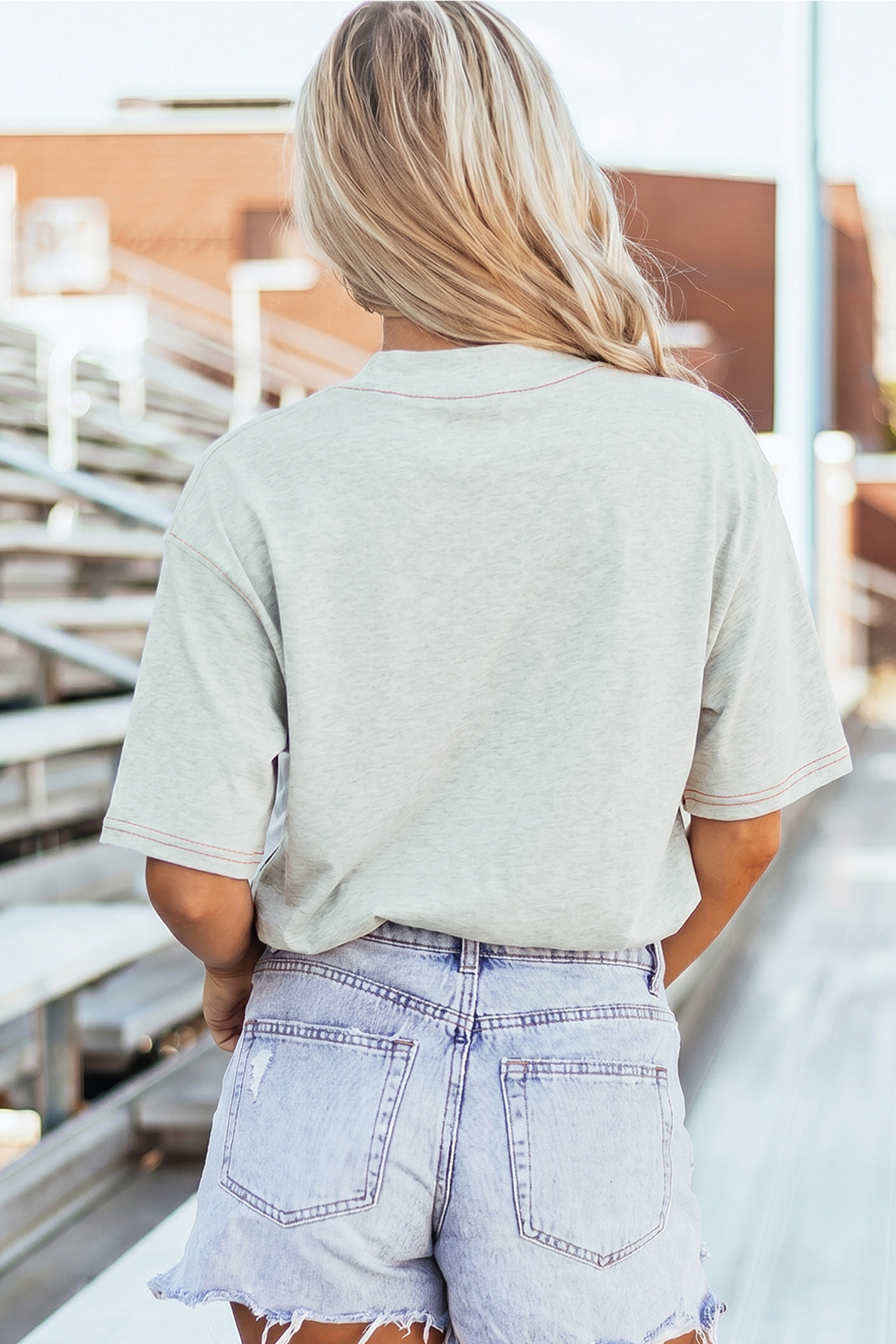 Light Grey Reversible Contrast-Stitched T-Shirt view 3