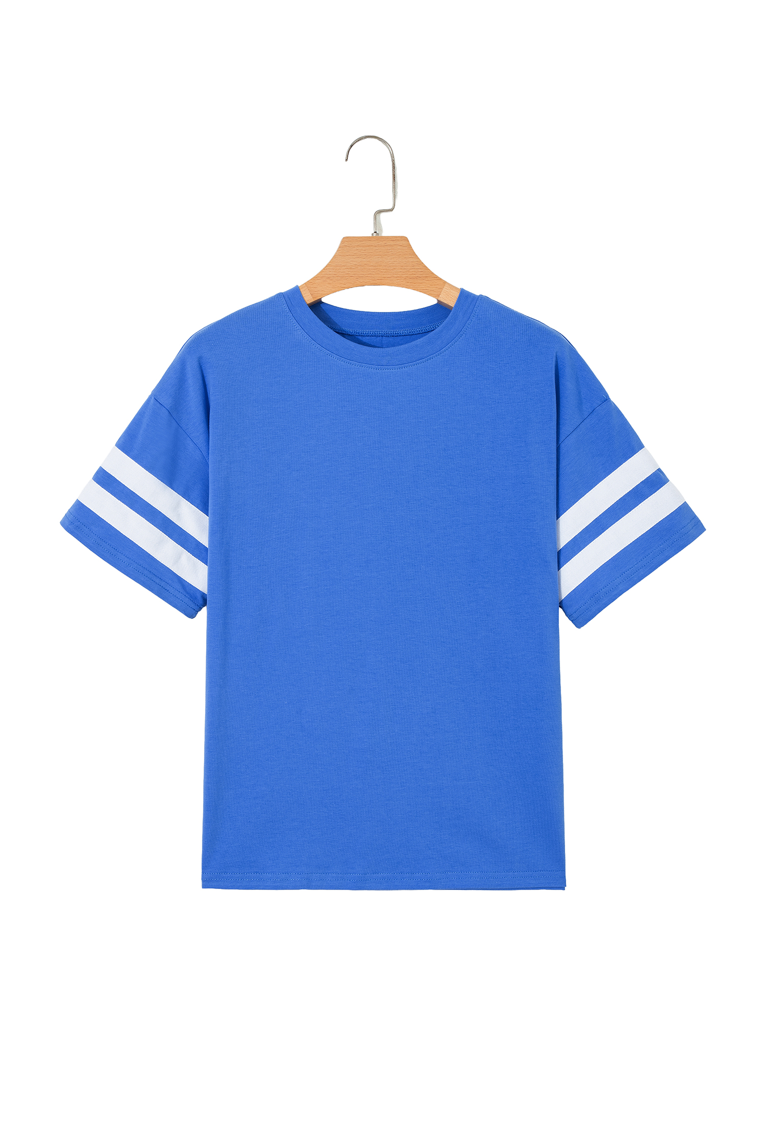 Dark Blue Varsity Striped Short Sleeve Crew Neck T Shirt