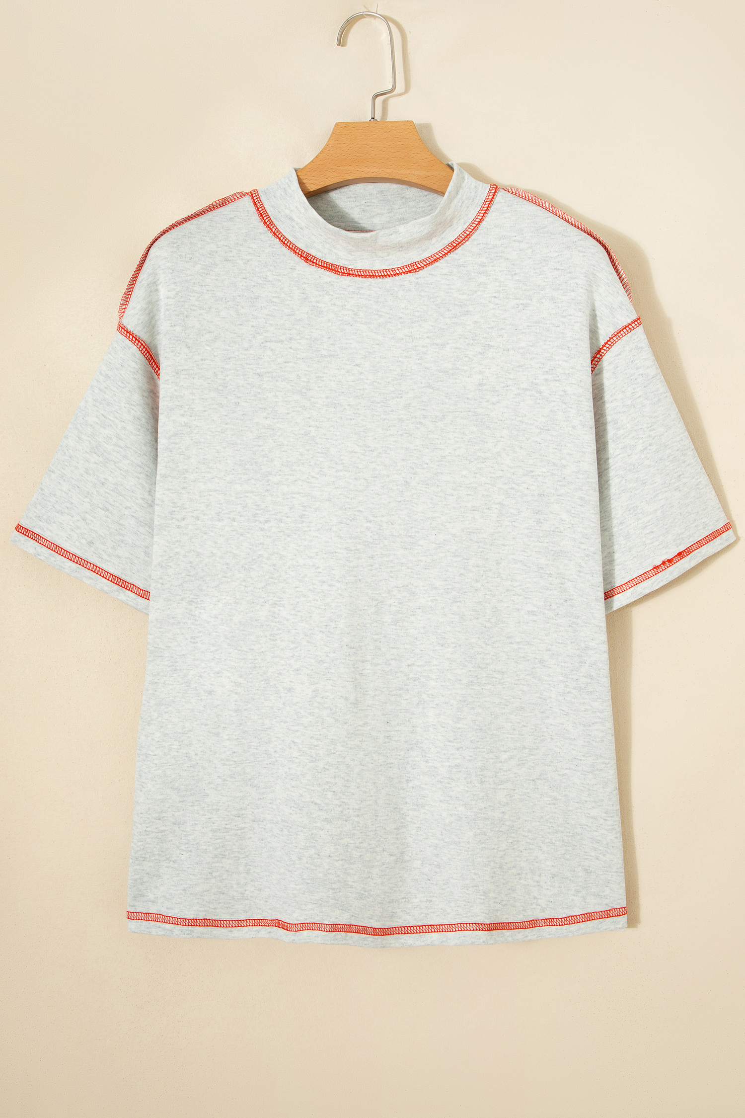 Light Grey Reversible Contrast-Stitched T-Shirt view 7