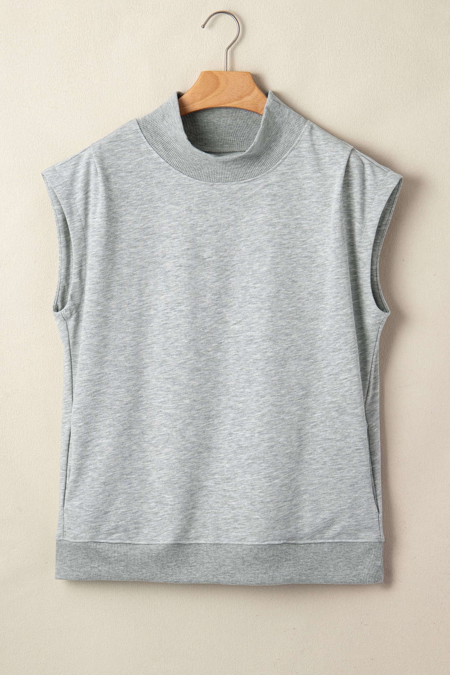 Light Grey Solid Color High Neck Cap Sleeve Loose Top view 6