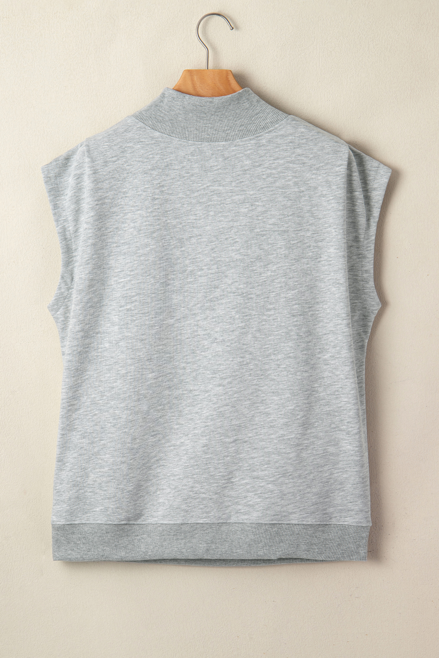 Light Grey Solid Color High Neck Cap Sleeve Loose Top view 7