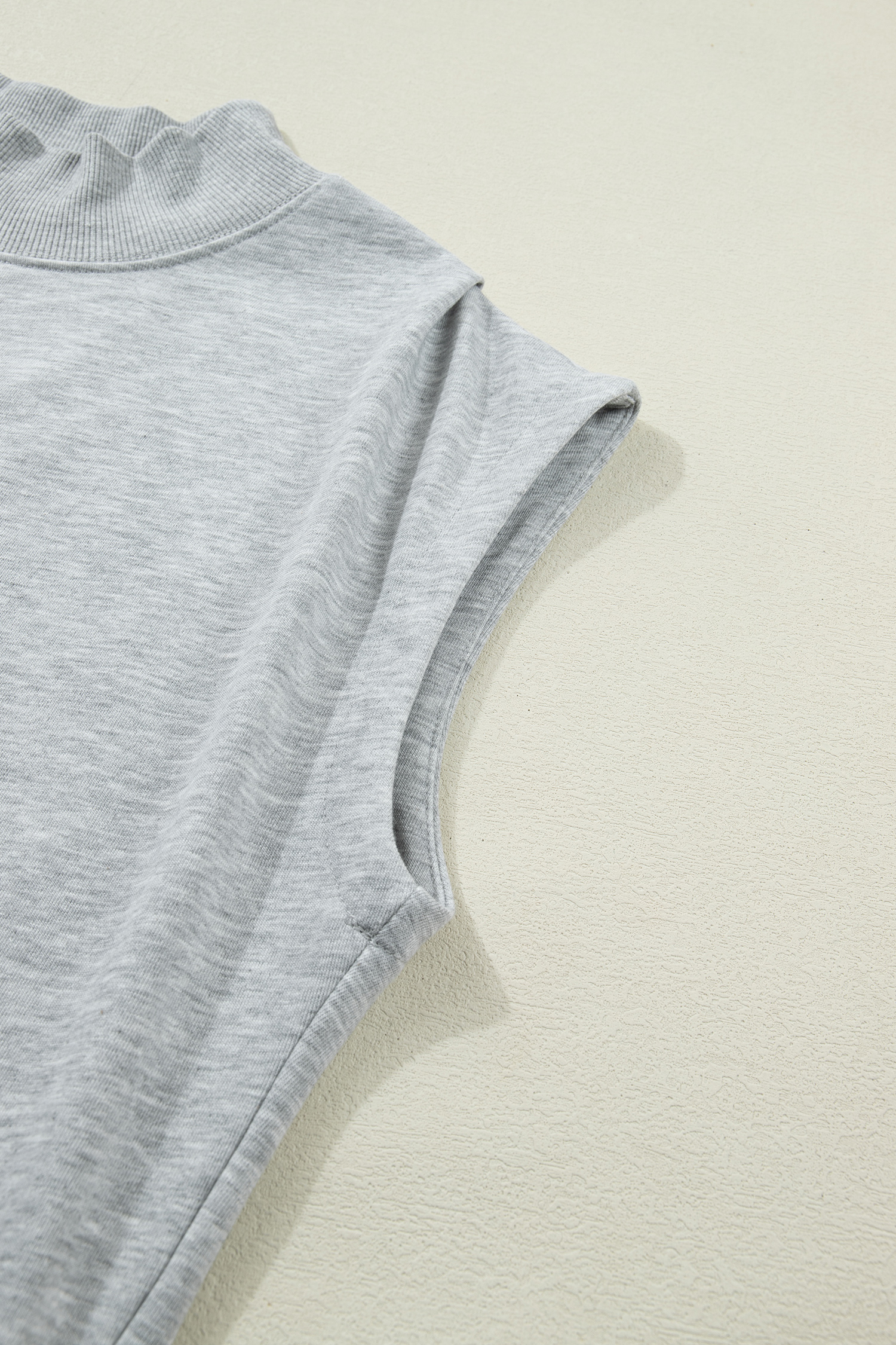 Light Grey Solid Color High Neck Cap Sleeve Loose Top view 9