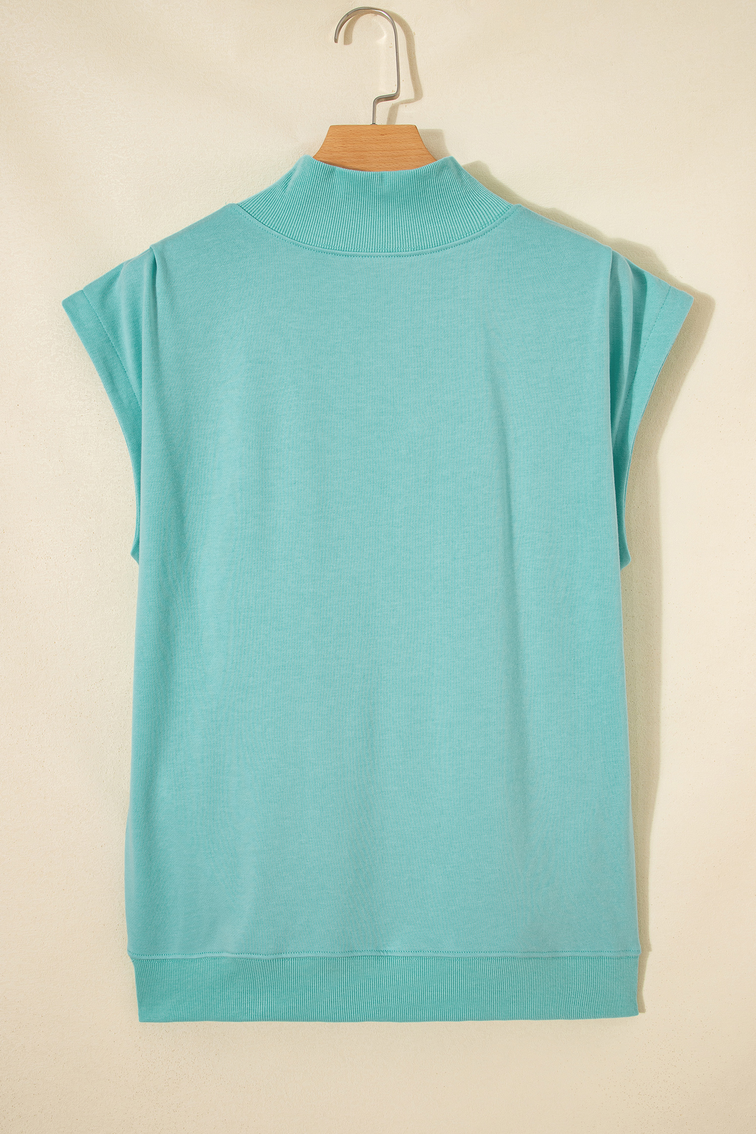 Mint Green Solid Color High Neck Cap Sleeve Loose Top