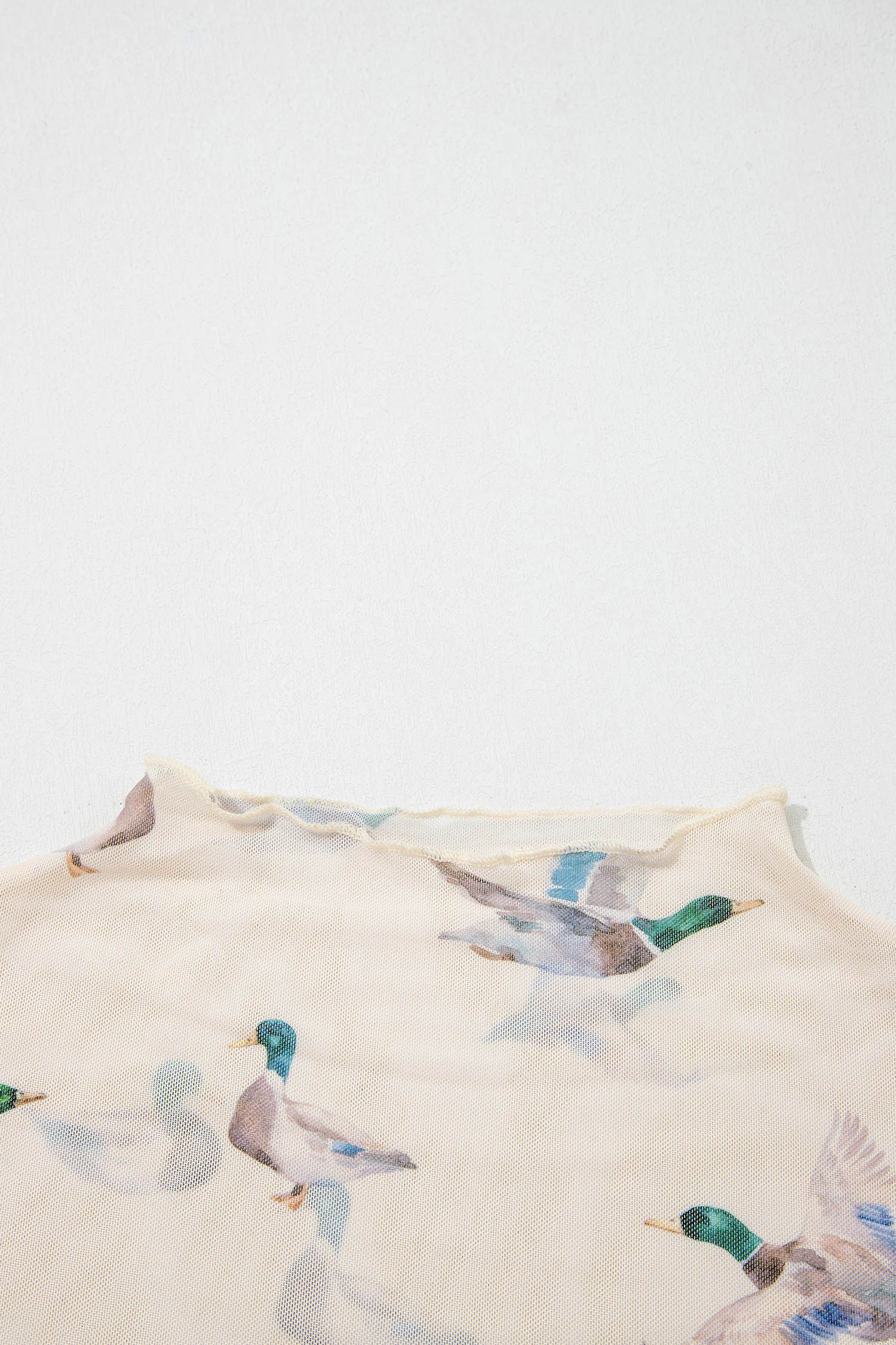 Beige Mallard Sheer Mesh Short Sleeve Top